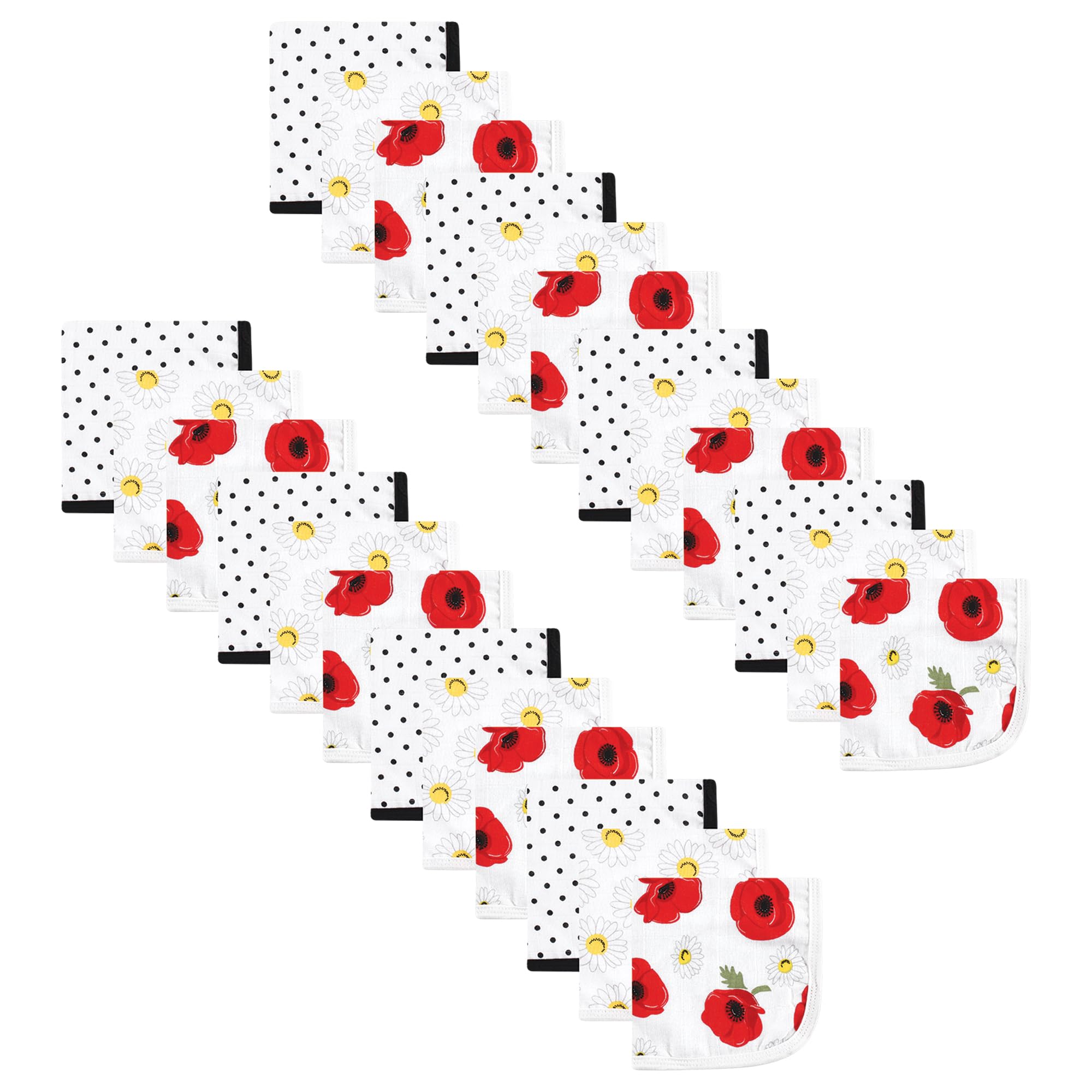 Hudson Baby Unisex Baby 24Pc Cotton Muslin Washcloths, Poppy Daisy, One Size