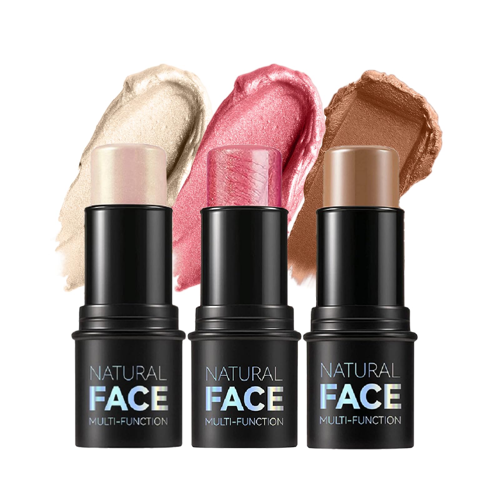 3PCS Contouring Stick en los colores Highlighter, Bronzer y Blush, un contouring stick no graso y resistente al agua que contornea el rostro sin esfuerzo y proporciona un aspecto luminoso(A)