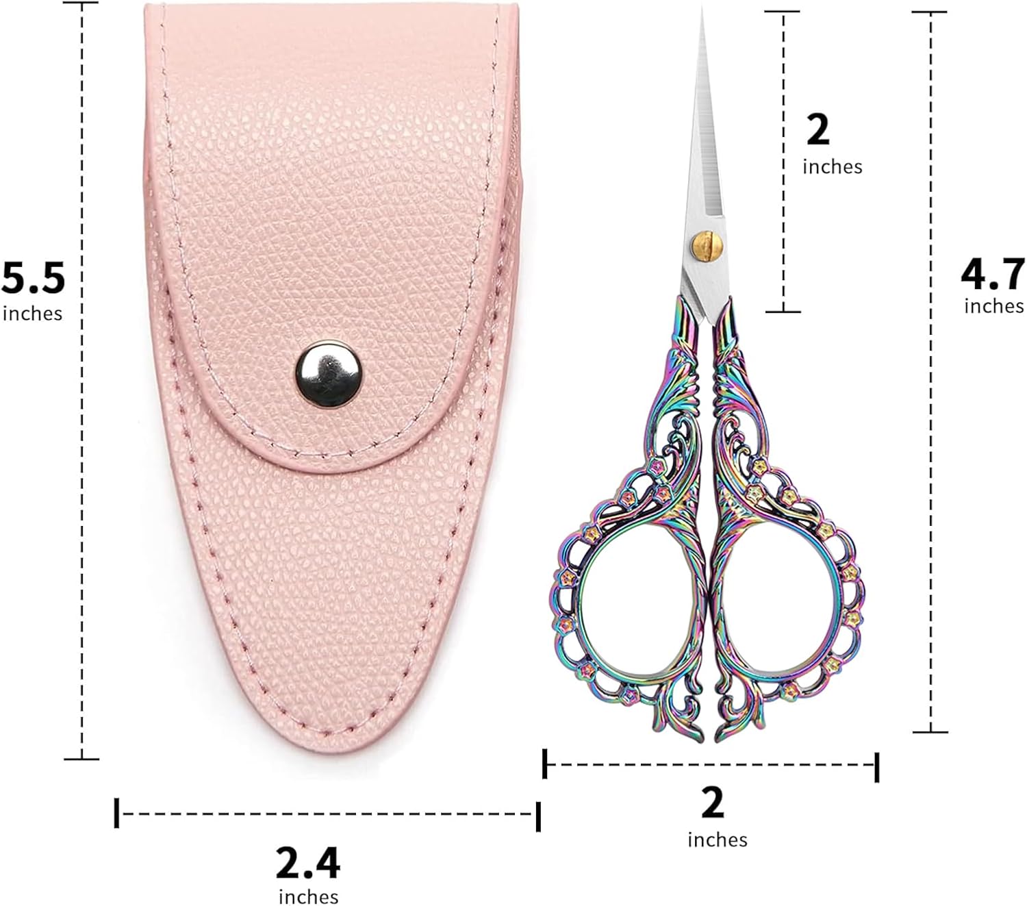 4.7 INCH,Embroidery Scissors Small Sewing Scissors With Cover,Sharp pointed tip,Travel Scissors In A Pouch,Stainless Steel Crochet Scissors for Craft Art Work Color Titanium. image 2