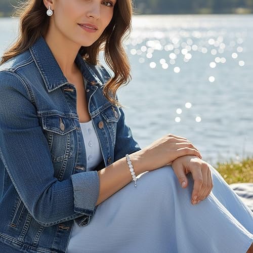 Miniatura 2 de Bling Jewelry Elegante pulsera moderna de circonita cúbica pavimentada con circonitas cúbicas y rosetas de rosas para mujeres, adolescentes, chapado