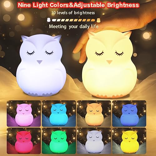 Miniatura 2 de WHA&DARREN Luces nocturnas de búho para niños, lámpara de noche de silicona, luz de guardería para bebé, luz nocturna para dormir, luz nocturna