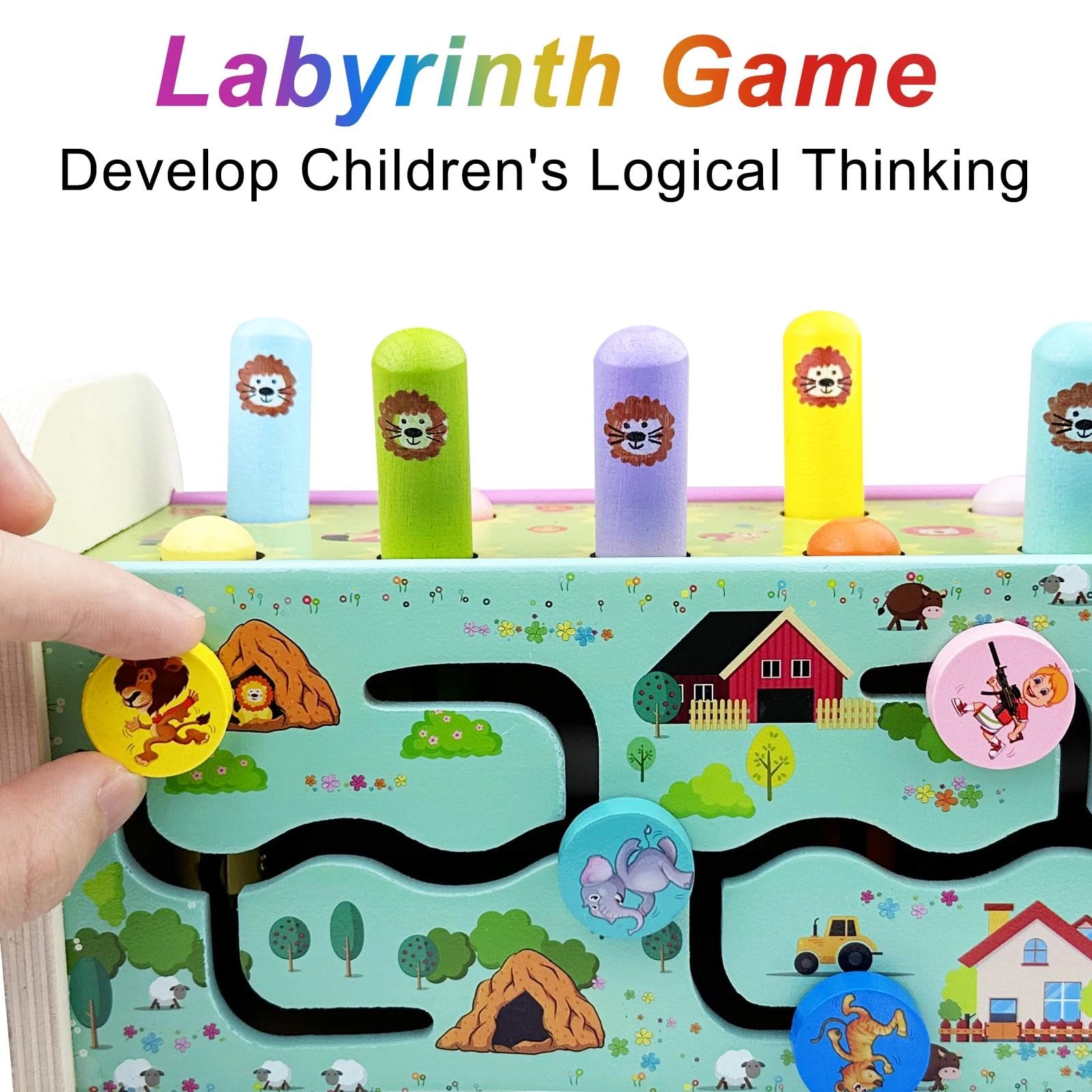 Jouet Xylophone Bebe 3 en 1, Montessori Marteau en Bois, Jeux Chasse Taupe, Banc À Marteler, Motricité Fine Cadeau Enfant 1-4 Ans