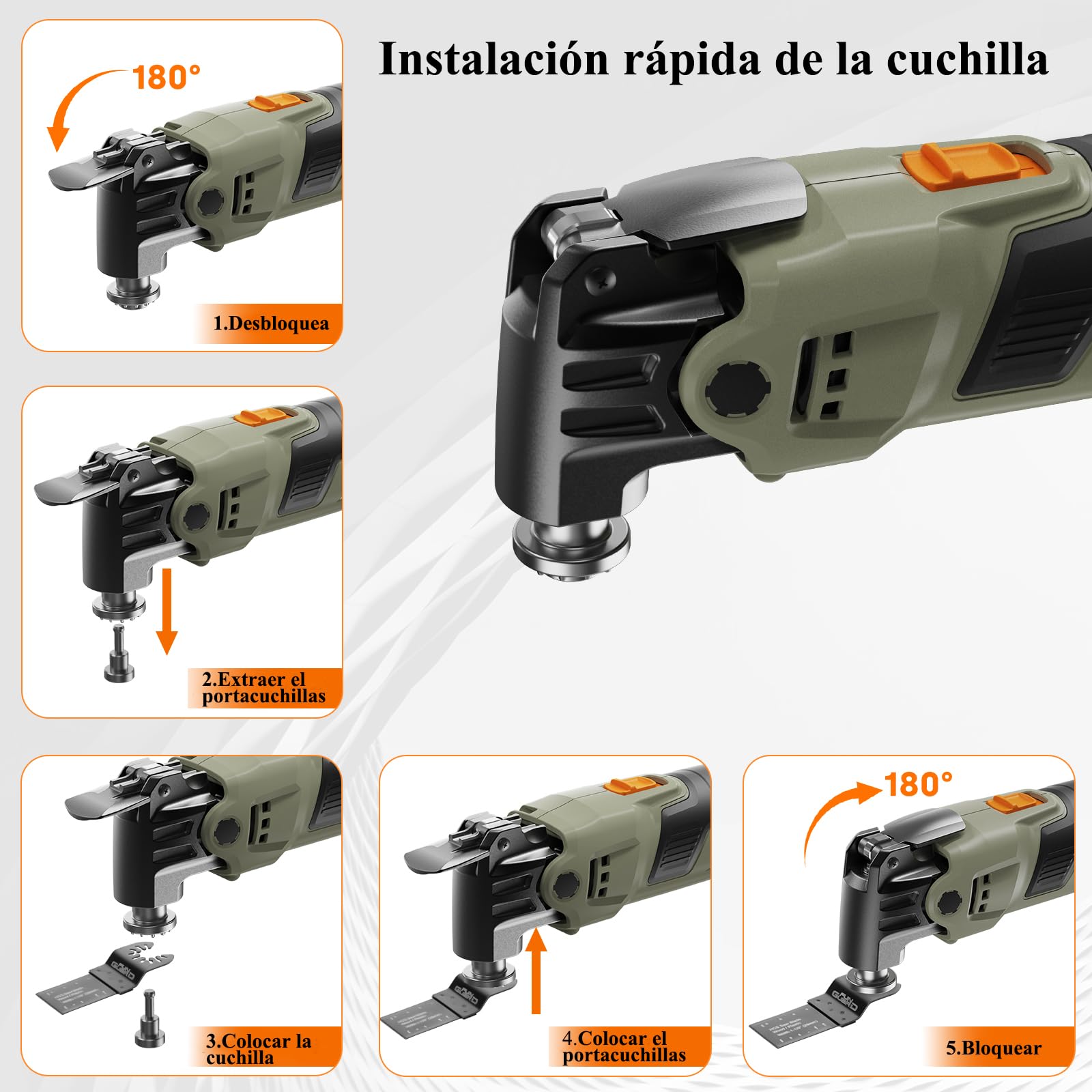 Multiherramienta Oscilante 400W,6 Velocidades,38 Accesorios | Herramientas Oscilantes, 15000-22000RPM, Ángulo de Oscilación 4.5°, para Cortar, Lijar, Raspar, Serrar