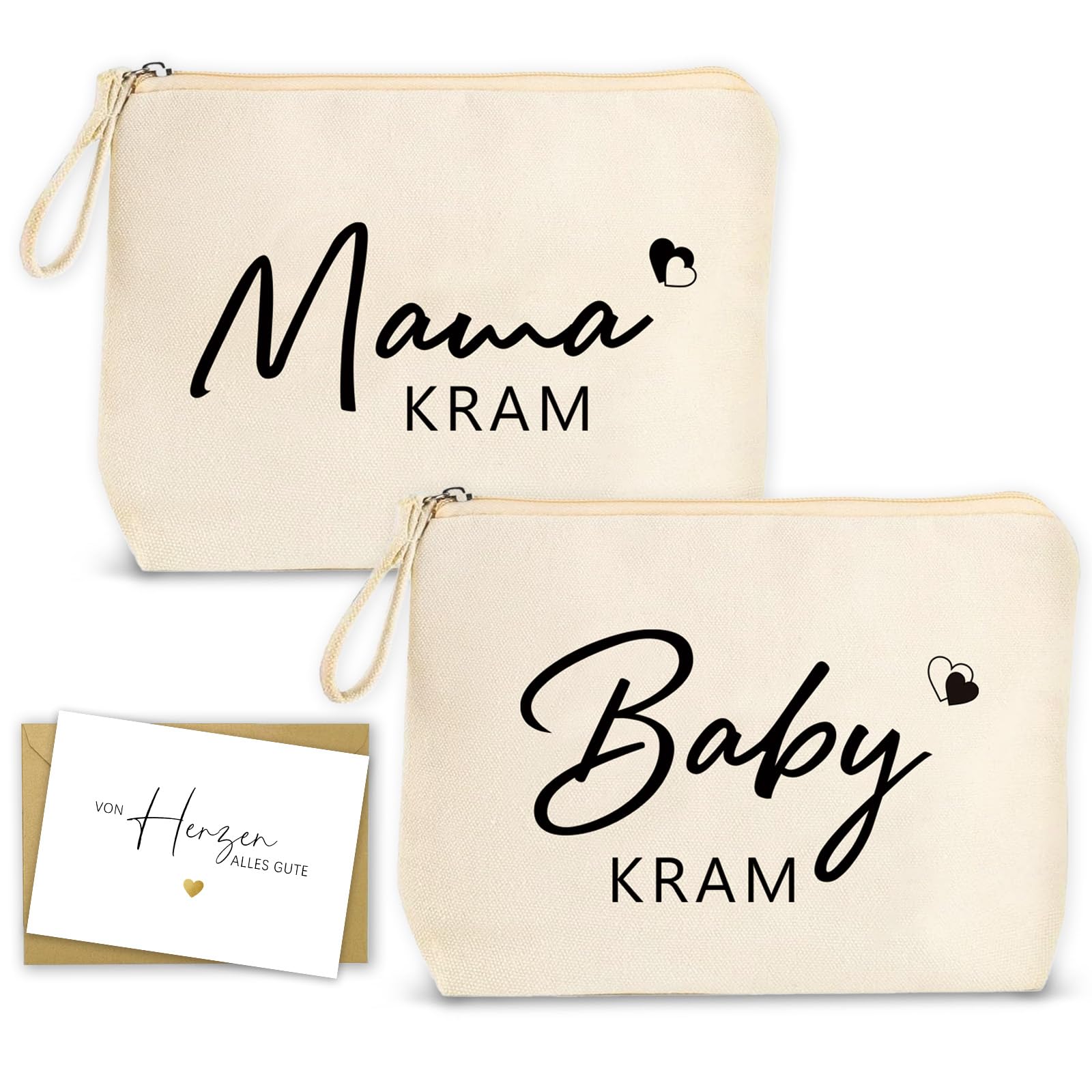 2Pcs Geschenke für Werdende Mütter, Baby Geschenk, Kosmetiktasche Bag für werdende Mama Mutter Beutel mit Grußkarte und Umschlag, Babyparty Mom Bag Geschenke Kliniktasche Geburt für Schwangere