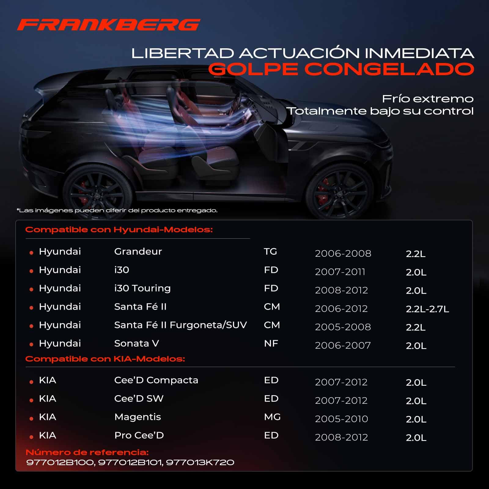 Frankberg Compresor de aire acondicionado con embrague Compatible con Santa Fé II CM Magentis M.G Cee'D ED i30 FD Sonata V NF Grandeur TG Pro Cee'D ED Replace# 977012B100incl. aceite premezclado