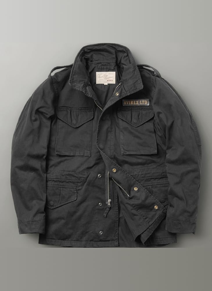 AVIREX　Pコート　切替　袖レザー　牛革　ワッペン　ダブル仕様　ブラック　M AVIREX ma1 ma-1 LEATHER TYPE MA-1 TOPGUN / レザー タイプ