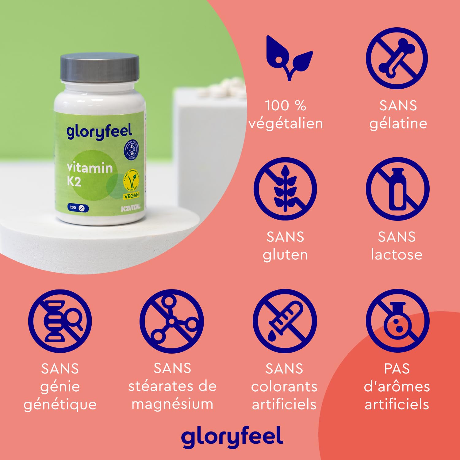 Vitamine K2 MK7, 200 Comprimés, 200µg par Comprimé Hautement Dosé, Premium Menaquinone 99.7+% All Trans MK7 (K2VITAL®), Vit K2 Supplément pour les Articulations et Cartilages*, Sans Additifs