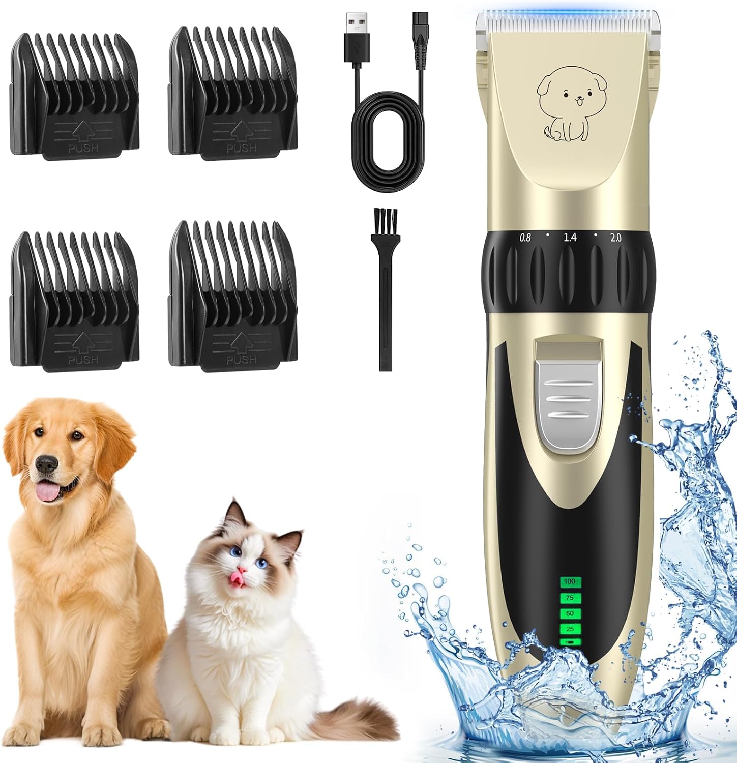 Dog Hair Clippers, Low Noise Professional Dog Clippers, Pet Grooming Clippers Waterproof Whole Body Washable Cordless Rechargeable 2