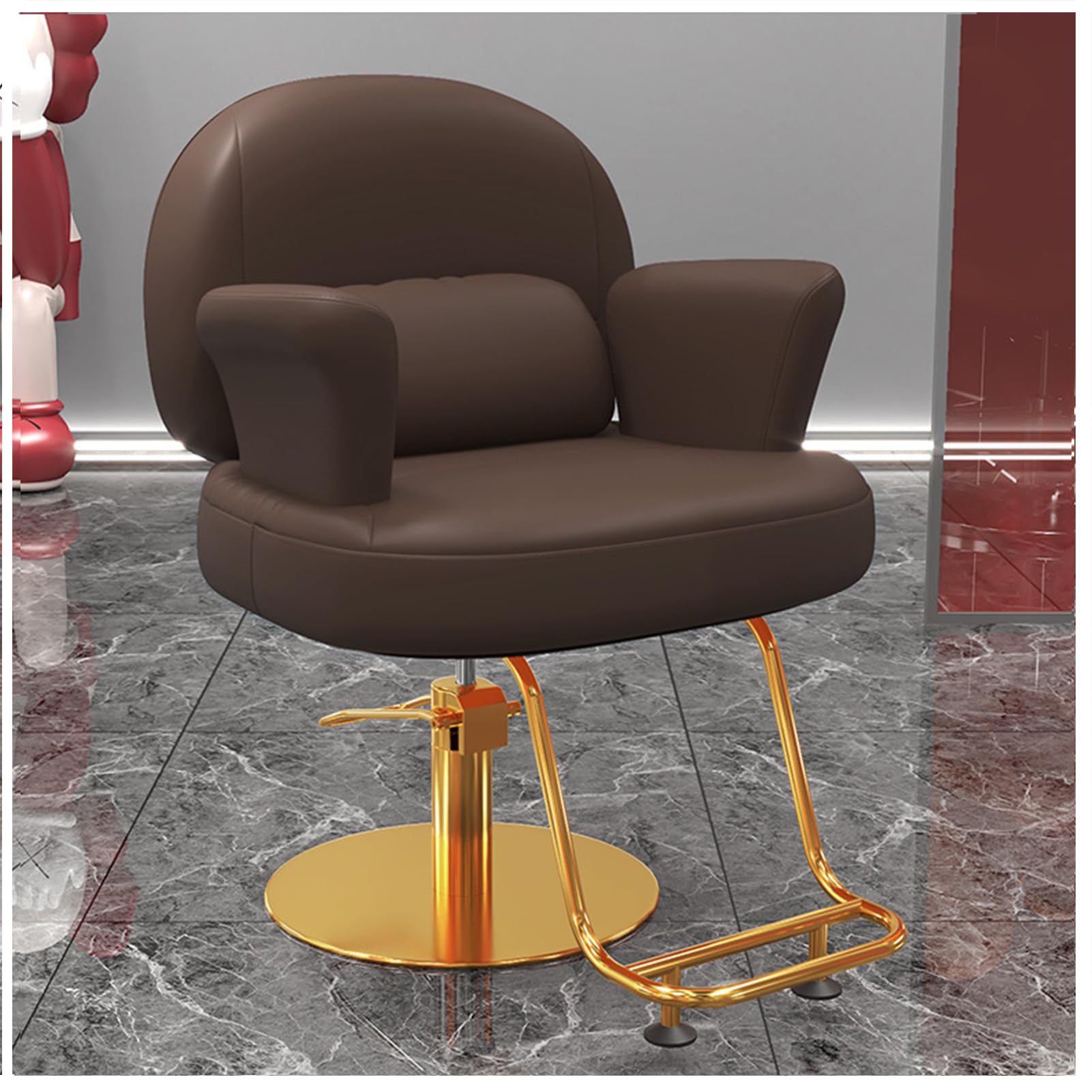 OZBMA Barber Salon Chair for Hair Stylist with 440Lbs Heavy-Duty Hydraulic Pump, 360° Swivel Styling Chair, Adjustable Height Hairdresser Braider Chairs Beauty Salon, Tattoo,Black,B (Brown A)
