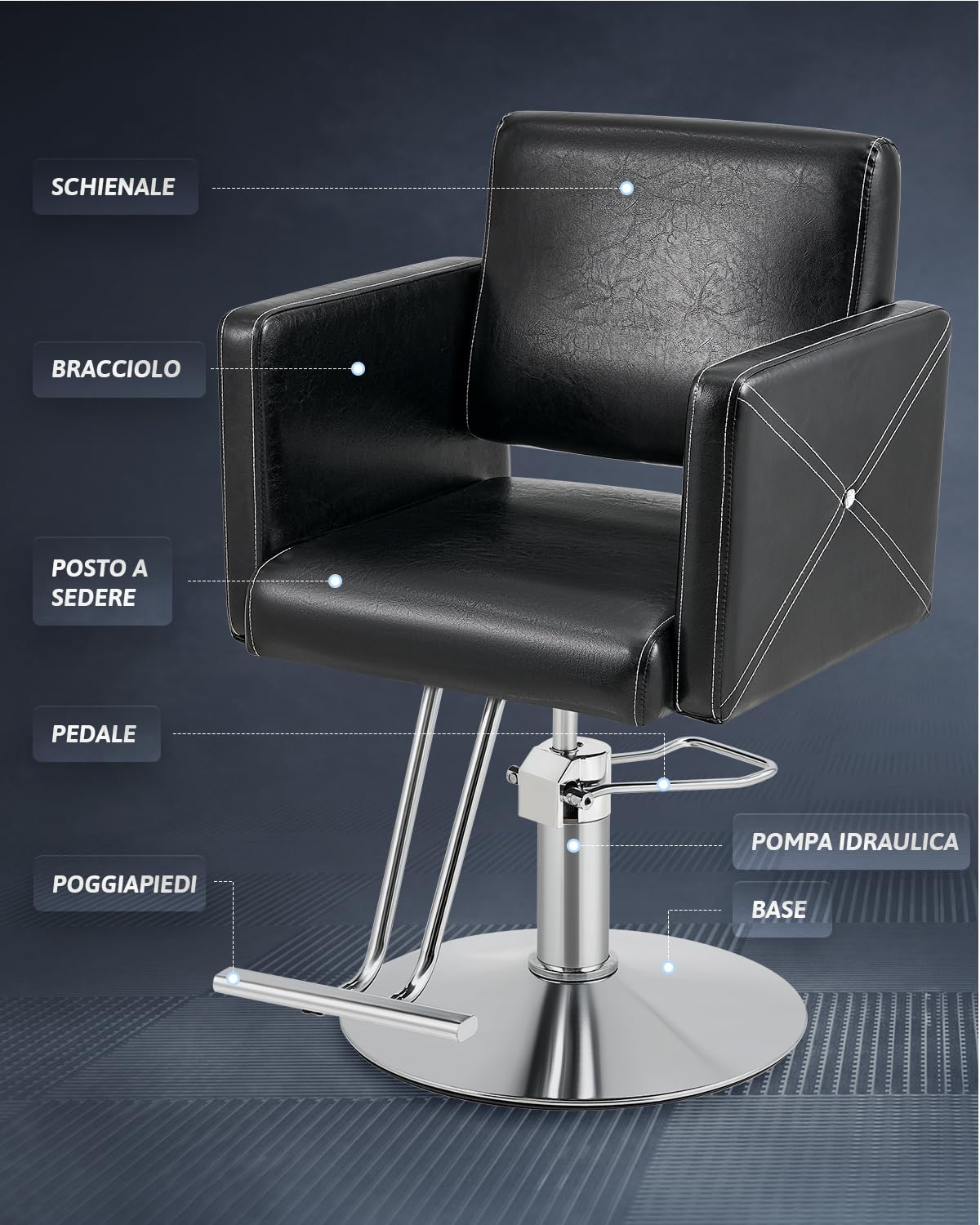 CO-Z Fotel fryzjerski Klasyczny fotel fryzjerski z obrotową o 360° wysokość regulowana 15 cm i pompą hydrauliczną, stalowa podstawa o pojemności 200 kg do salonu kosmetycznego tatuaże