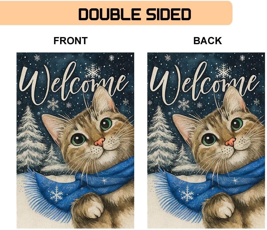 Welocme Winter Cat Garden Flag 12x18 Inch Double Sided Seasonal Outdoor Yard Decoration for Garden Lawn Patio - Image 3