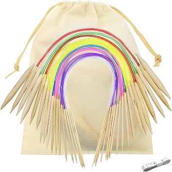 Circular Knitting Needles Set, 18 Size Bamboo Round Knitting Needles Set Double Pointed for Hats Gloves Socks Scarfs (Colorful, 40cm)