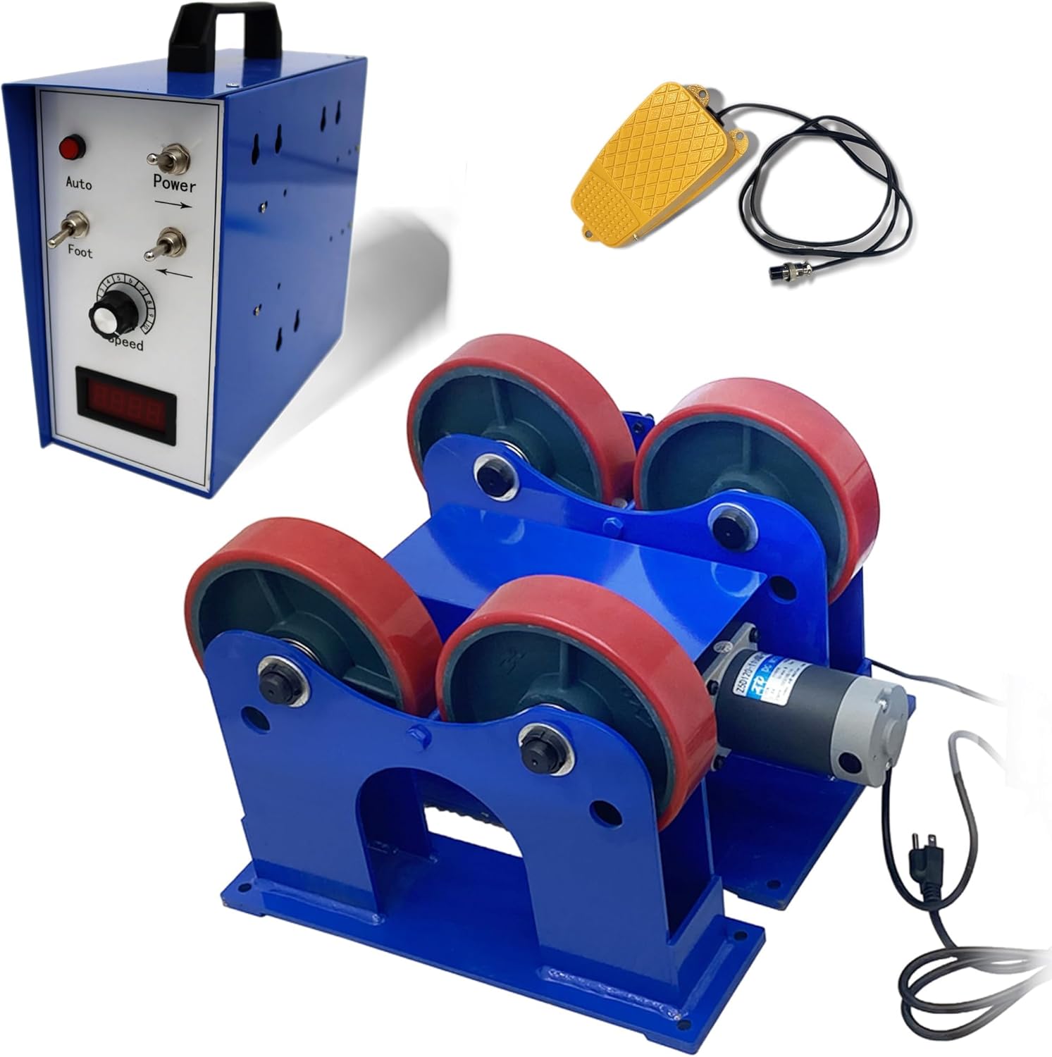 2204LBS Pipe Welding Rotator, Turning Rolls Linkage Roller, Diameter Range 50MM–600MM/2"-23",110V Control Box, with Footswitch for Stop/Start Control, PU Coated Rollers