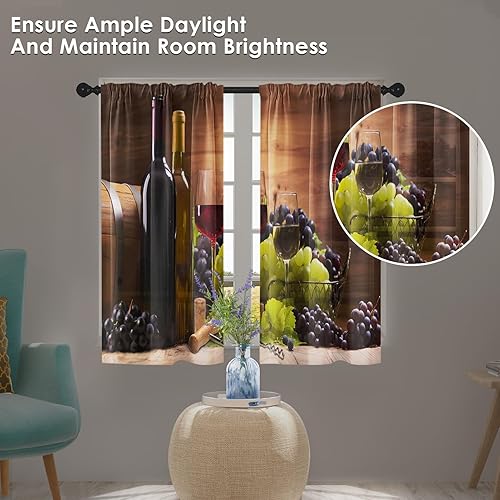 Vista 87 de Cortinas geométricas de cocina negras y grises de 63 pulgadas de largo, juego de 2, cortinas grises y blancas para dormitorio, sala de estar, Gris