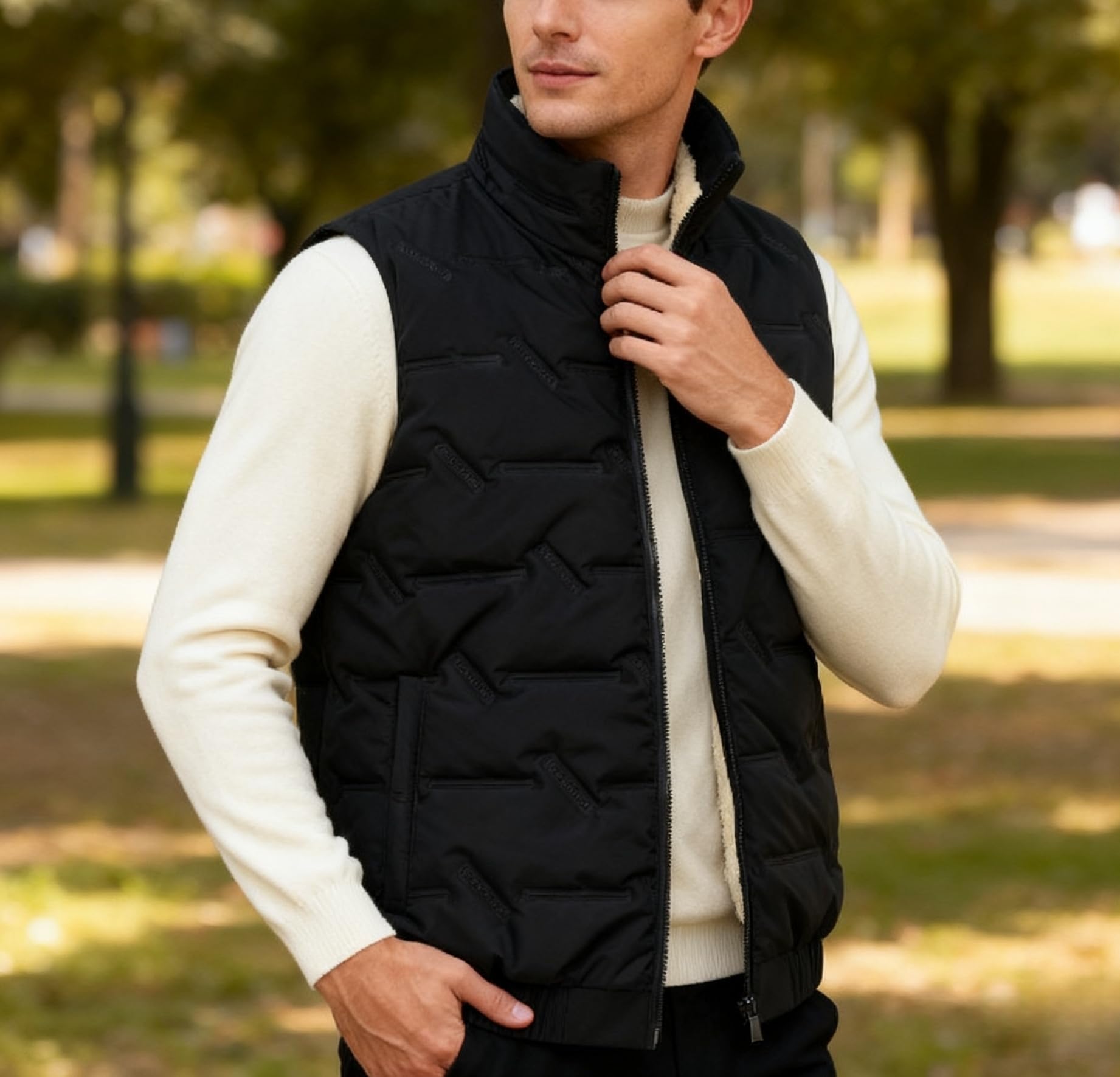 Gilet Uomo Invernale,Gilet Imbottito Invernale Trapuntato Da Uomo, Foderato In Pile, Leggero, Senza Maniche, Con Tasche Con Cerniera, Per Corsa, Pesca, Escursionismo All'Aperto