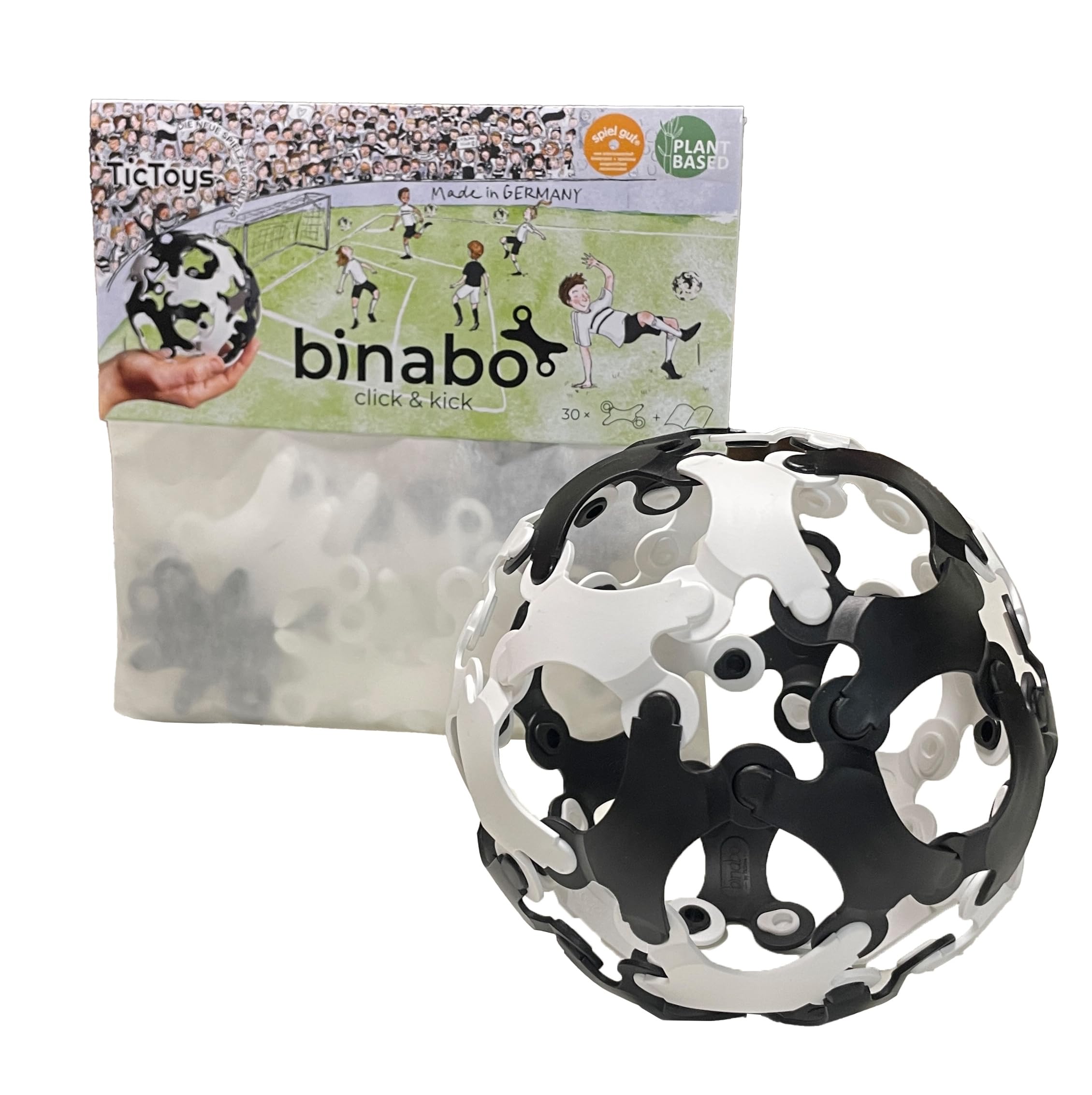 BINABO Click & Kick Football Construction Set  Build Your Own Kickable Ball  Eco-Friendly DIY Toy for Kids & Adults  Flexible & Durable for Freestyle Tricks  Made in Germany (black-white)