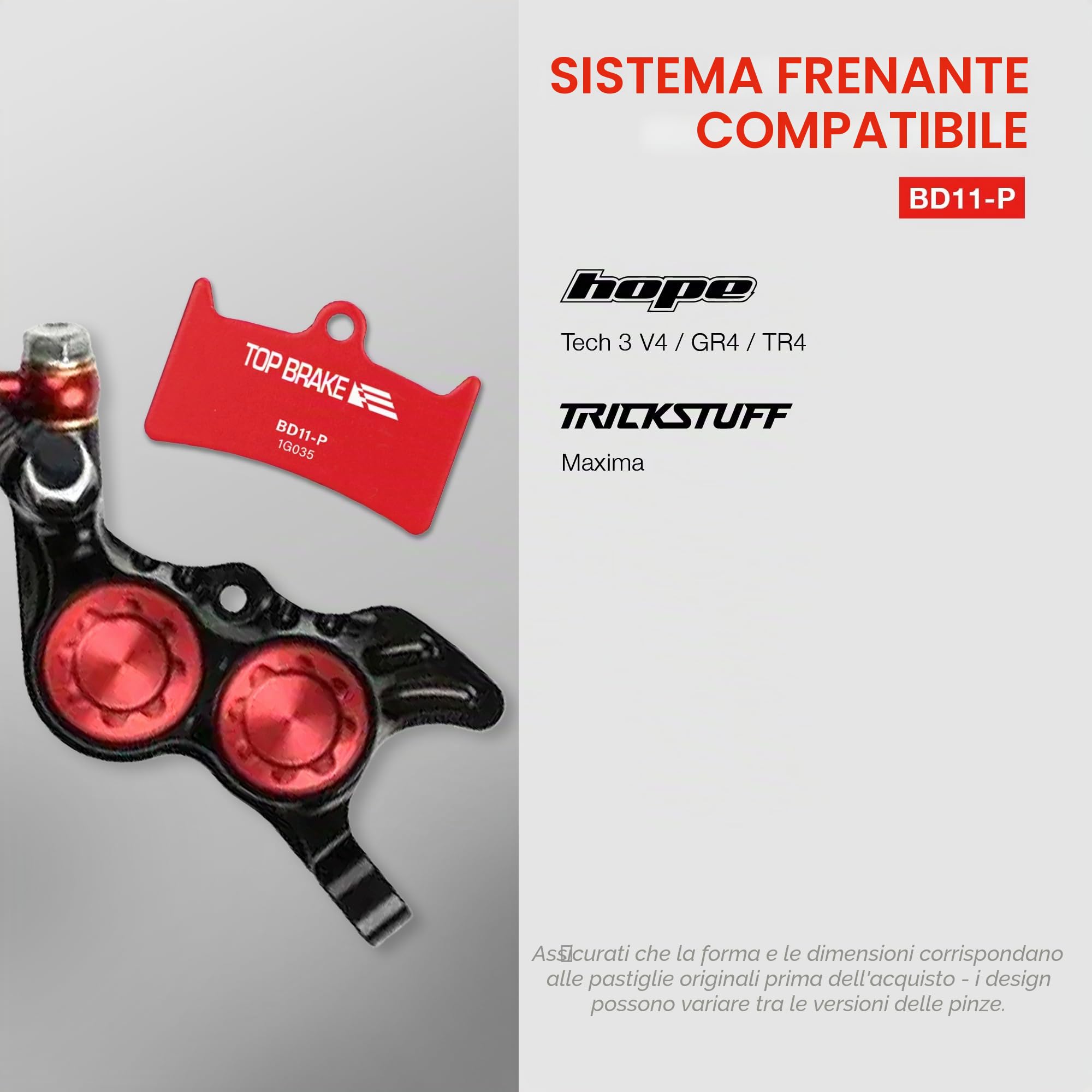 TOP BRAKE Pastiglie freno a disco compatibili con Hope Tech 3 V4 TR4 GR4 | MTB eMTB Downhill Trail Enduro race All mountain Cycling | 2026 iF Design Award