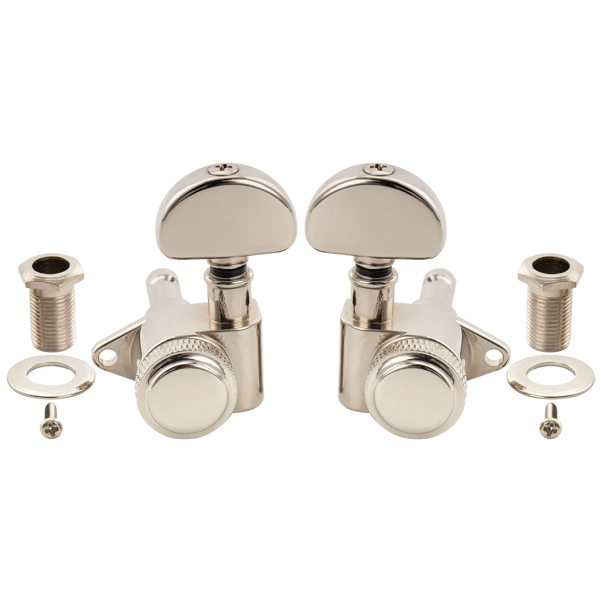 Musiclily Pro R18K 3R3L Set Meccaniche Autobloccanti 18:1 Ratio Locking Tuners con Paletta Mezza Luna Vite 90° per Chitarra Elettrica Acustica, Nickel