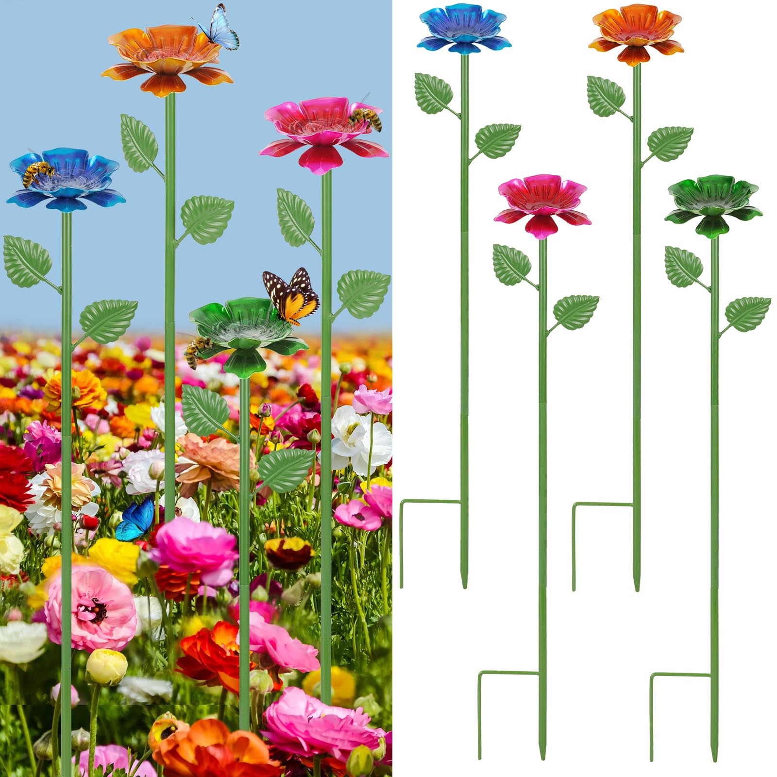 Retyion 4-Pack Metal Bee Watering Station