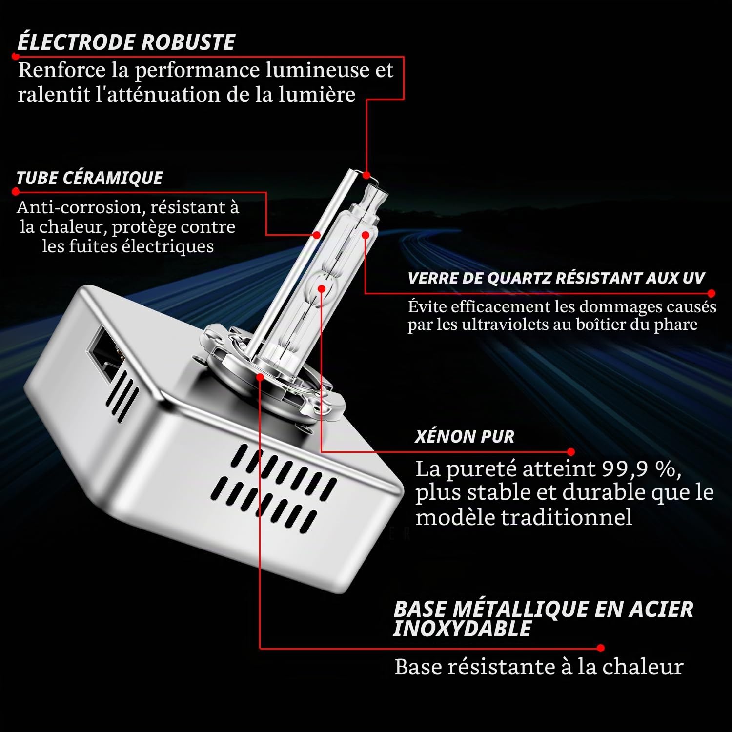 TECTICO D5S Ampoules Xenon 35W 6000K Blanc Diamant +300% Ultra Brillant D5S Kit de Conversion HID 12V DC avec Base Métallique Ampoule d'amélioration des phares, 2 Lampes