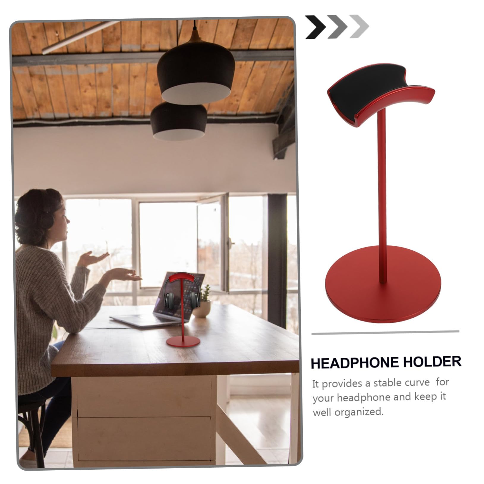 Gatuida Supporto per Cuffie da Scrivania Design Liscio e Curvo Rosso in Lega di Alluminio Organizer per Headset Gaming e Accessori Computer Desktop