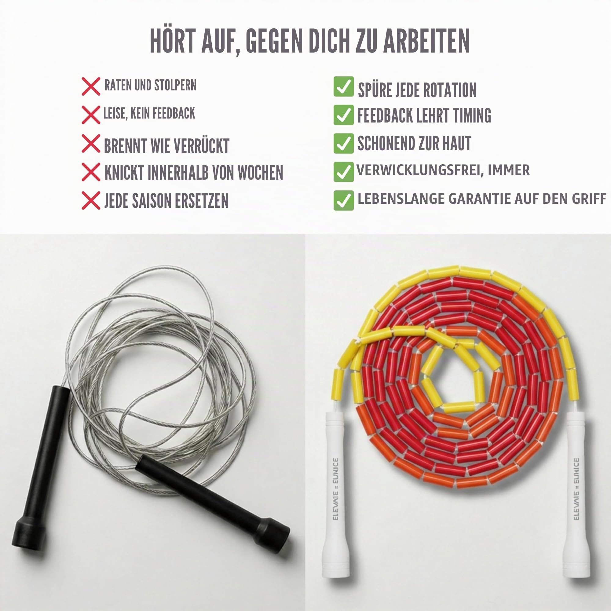 Elevate Rope Perlen‑Springseil Verstellbar 3 m mit Gratis Trainings‑App – Tangle‑Free, ideal für Rhythmus, Kontrolle & Cardio