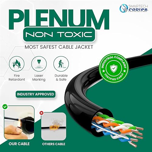 Miniatura 3 de Smartech Cables - Cable Plenum Cat5e de 1000 pies (CMP) - Cable de conductor sólido Cat5e de 1000 pies - 24 AWG, 350 MHz, 4 pares, cable Ethernet