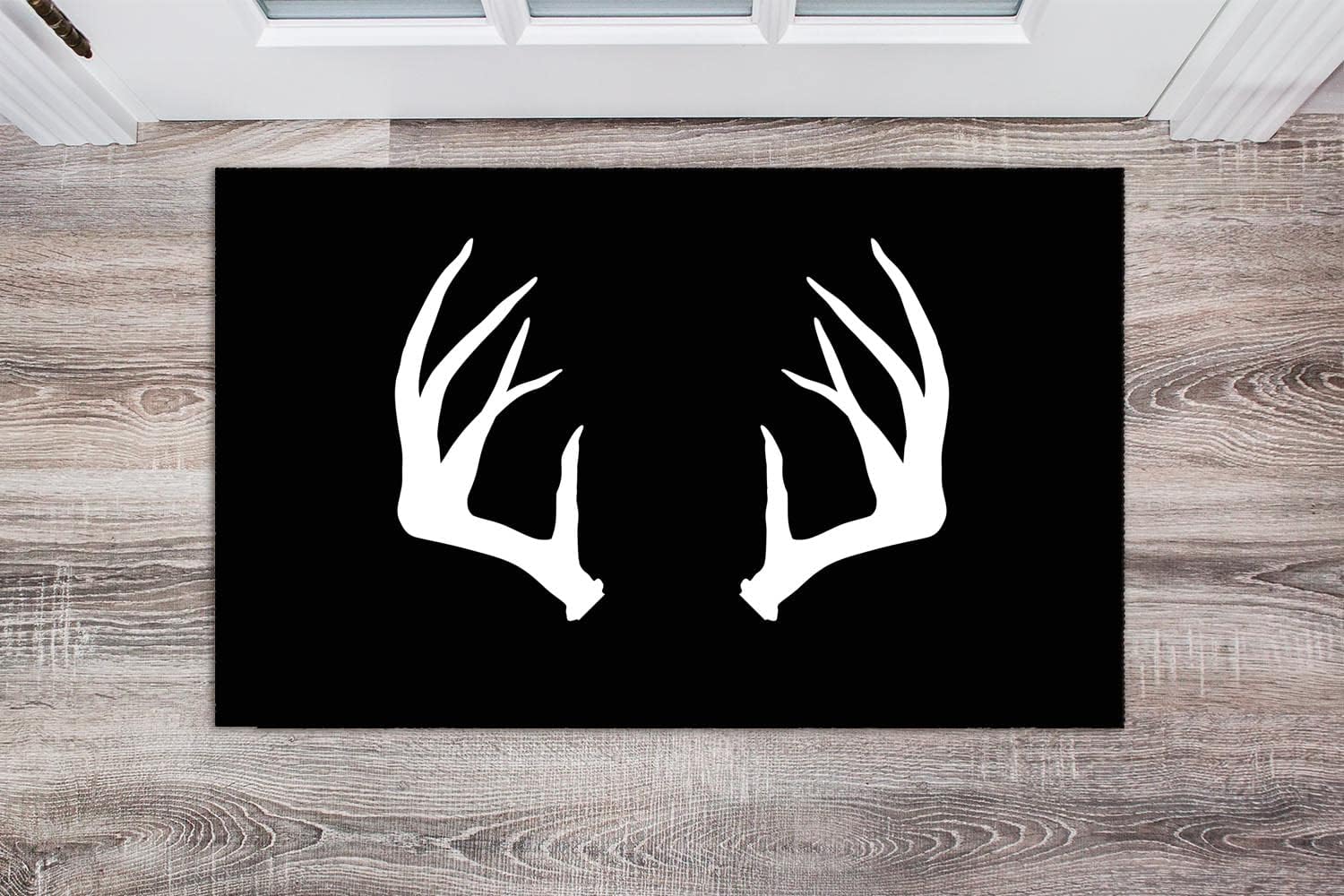 Mossy Oak, Front Doormat, Welcome Mat, Low Pile, Non-Skid, Antlers, Black, 23"
