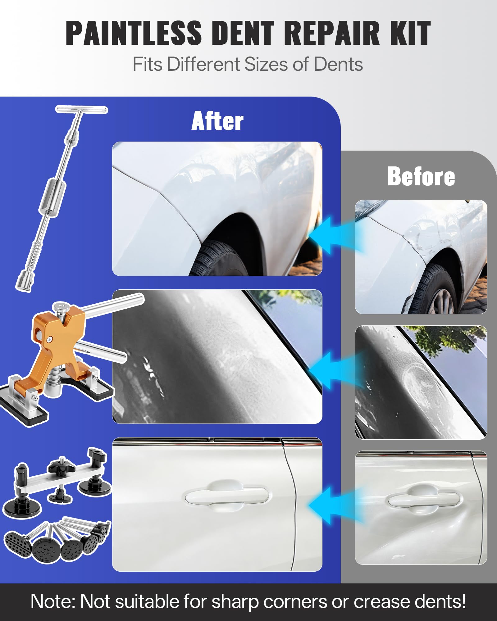 Dellen Reparaturset Auto mit LED PDR Lampe, Ausbeulwerkzeug Karosserie, Dellenzieher & Beulenzieher Auto Set, 10 PDR Stangen, Heißklebepistole, Zuglaschen, für Karosserie Beulenentfernung