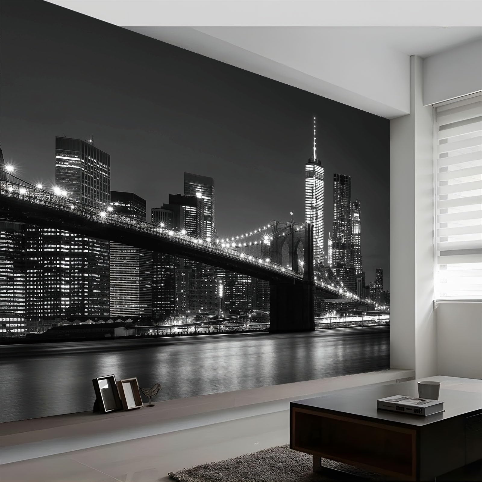 Photo Wallpaper New York City Buildings Bridges Murals 300 x 210 cm (W x H), 3D Children's Room Wallpaper Cityscape Mural Wall Art Poster Picture, Boy Girl Bedroom Gift Decoration Wall Sticke