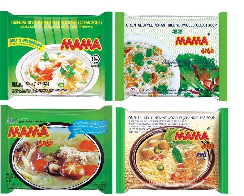 Sebuya Asia Suppen Kollektion – 20er Instant Nudelsuppen Mix mit Reisnudeln, Flachen Reisnudeln, Glasnudeln & Vermicelli – Vier Sorten für Abwechslung & leichten Genuss