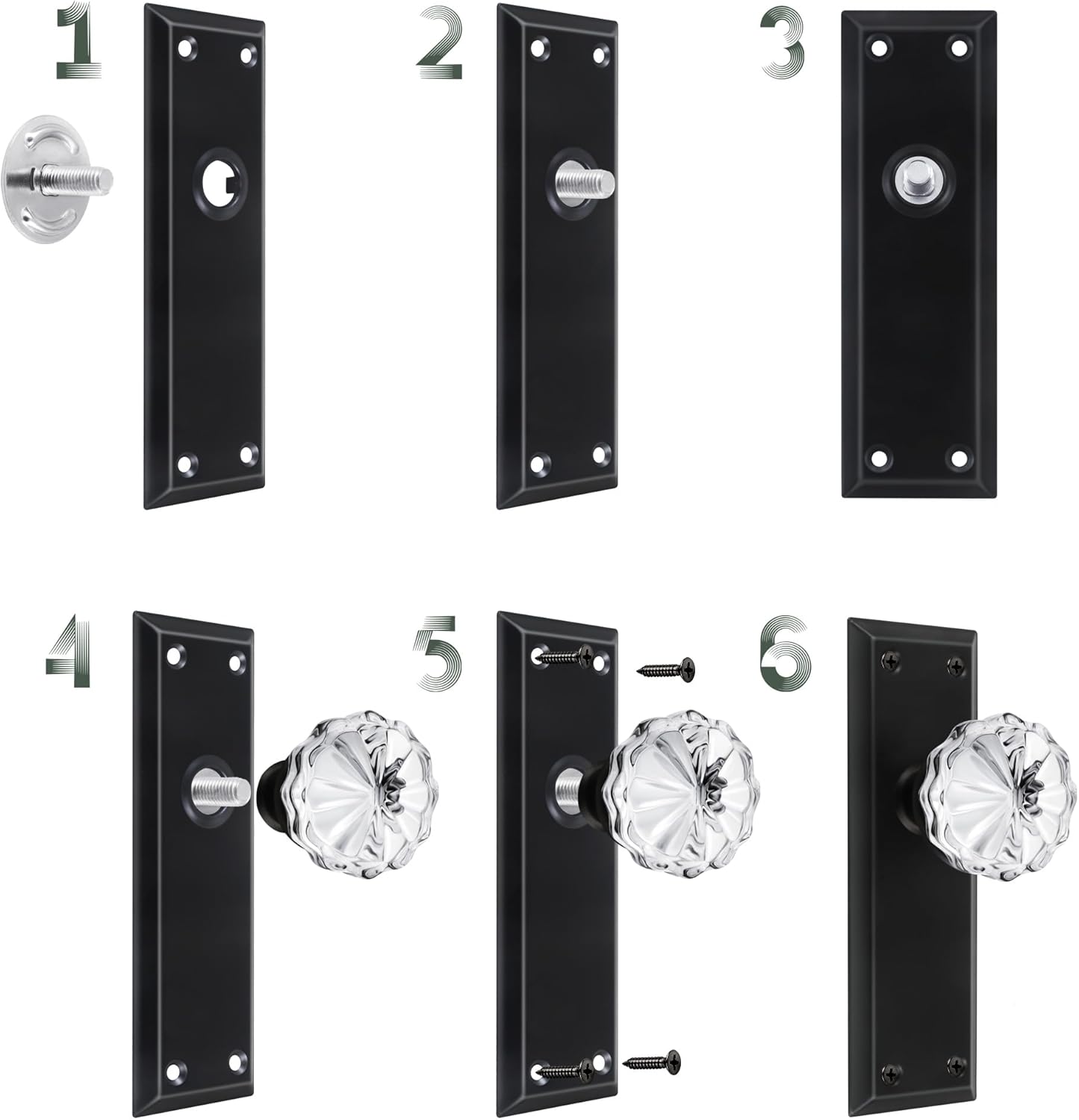 Single-Side Glass Dummy Door Knobs, Inactive Door Knobs for Closet, Antique Bifold Door Knobs Replacement, Crystal Dummy Door Handles, Matte Black, 2 Pack