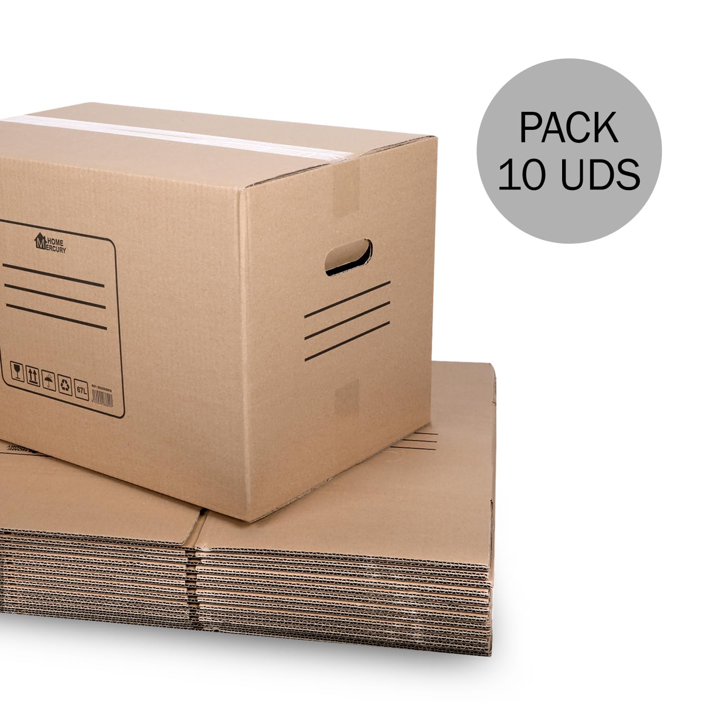 MERCURY- PACK 10/20 Cajas mudanza y Almacenaje Ultra Resistentes + Precinto, Cajas de Carton con Asas para fácil manejo,box grandes y pequeñas,Reutilizables (10 Cajas 50x30x30CM 45Litros)