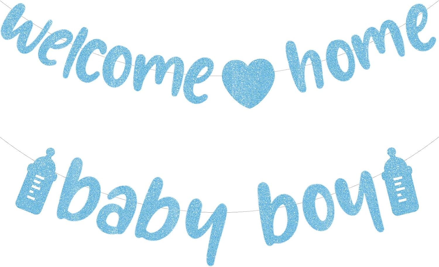 Welcome Home Baby Boy Banner, Baby Shower Banner Boy, Welcome Shower Decorations Reveal Gender Birthday Party Supplies, Blue Glitter Party Sign Decor(Blue)
