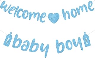 Welcome Home Baby Boy Banner, Baby Shower Banner Boy, Welcome Shower Decorations Reveal Gender Birthday Party Supplies, Blue Glitter Party Sign Decor(Blue)