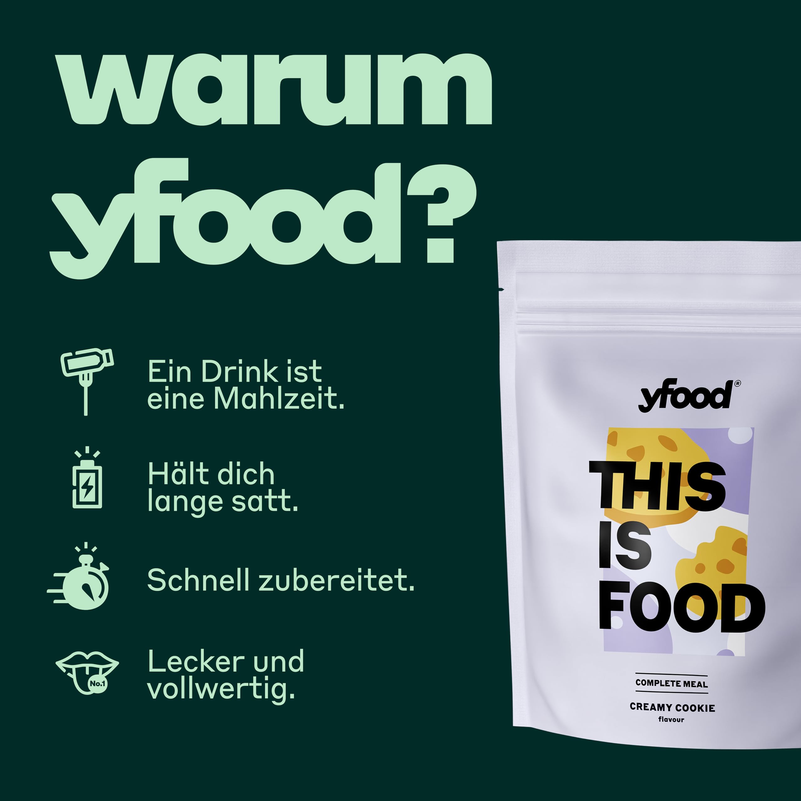 yfood Bebida Creamy Cookie – 12 comidas de 400 kcal en polvo – 25 g de proteína – Comida completa y saludable para llevar – Sabor: galleta