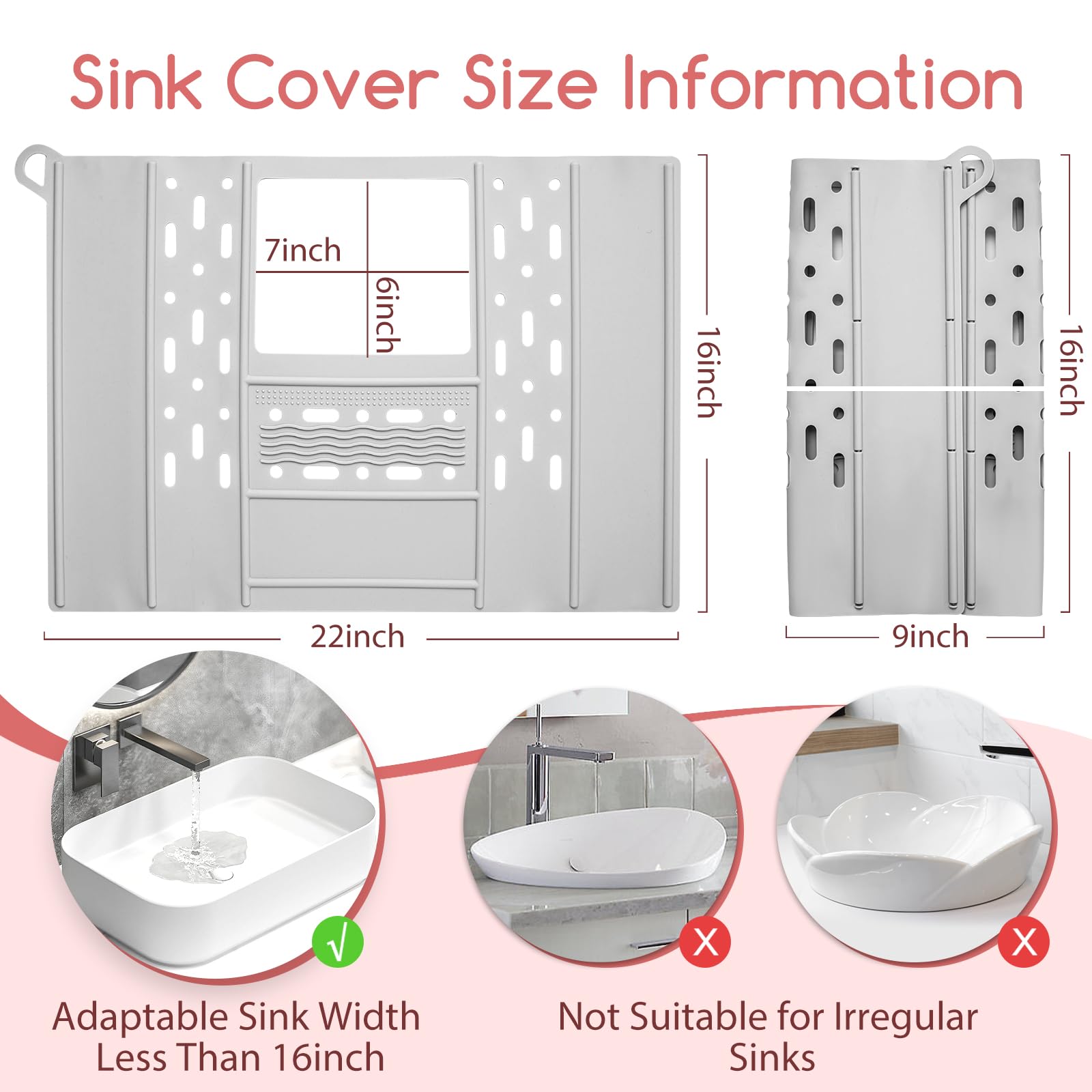 iArtker Bathroom Sink Cover, Silicone Beauty Makeup Brush Cleaning Mat, Foldable Space Saver Mat for Countertop, Heat-Resistant Sink Cover for Counter Space