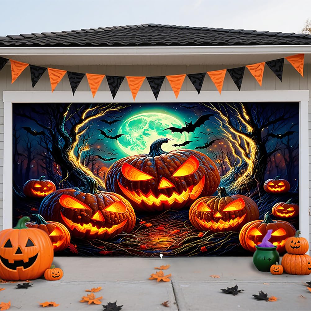 Großes Halloween-Garagentor-Banner – Kürbis-Design, 1,8 X 4 M, Polyester, Für Innen & Außen