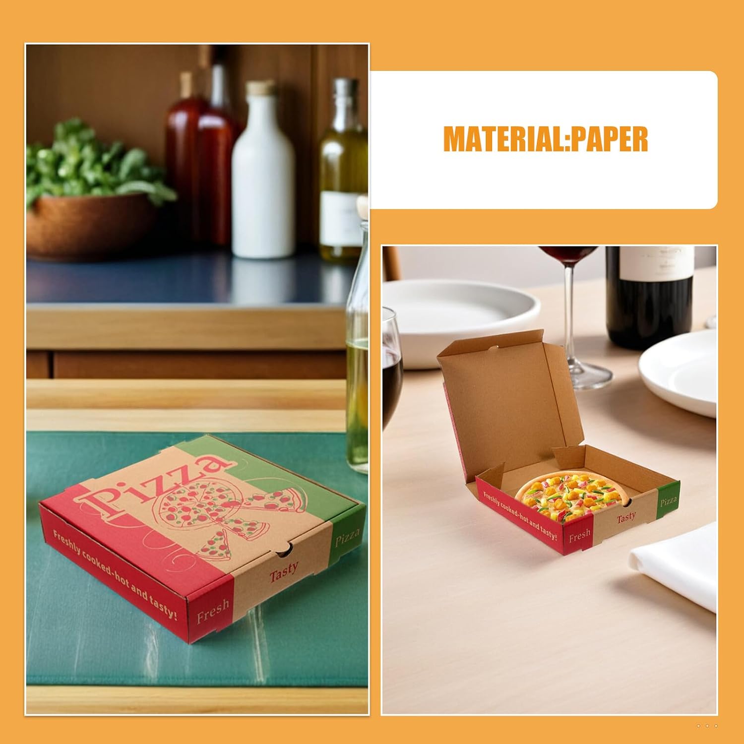 5pcs 8 Inch Folding Cardboard Pizza Boxes, Food Takeaway Containers Thickened Paperboard, Restaurant Pizza Packaging for Bakery, Party, and Takeout Use