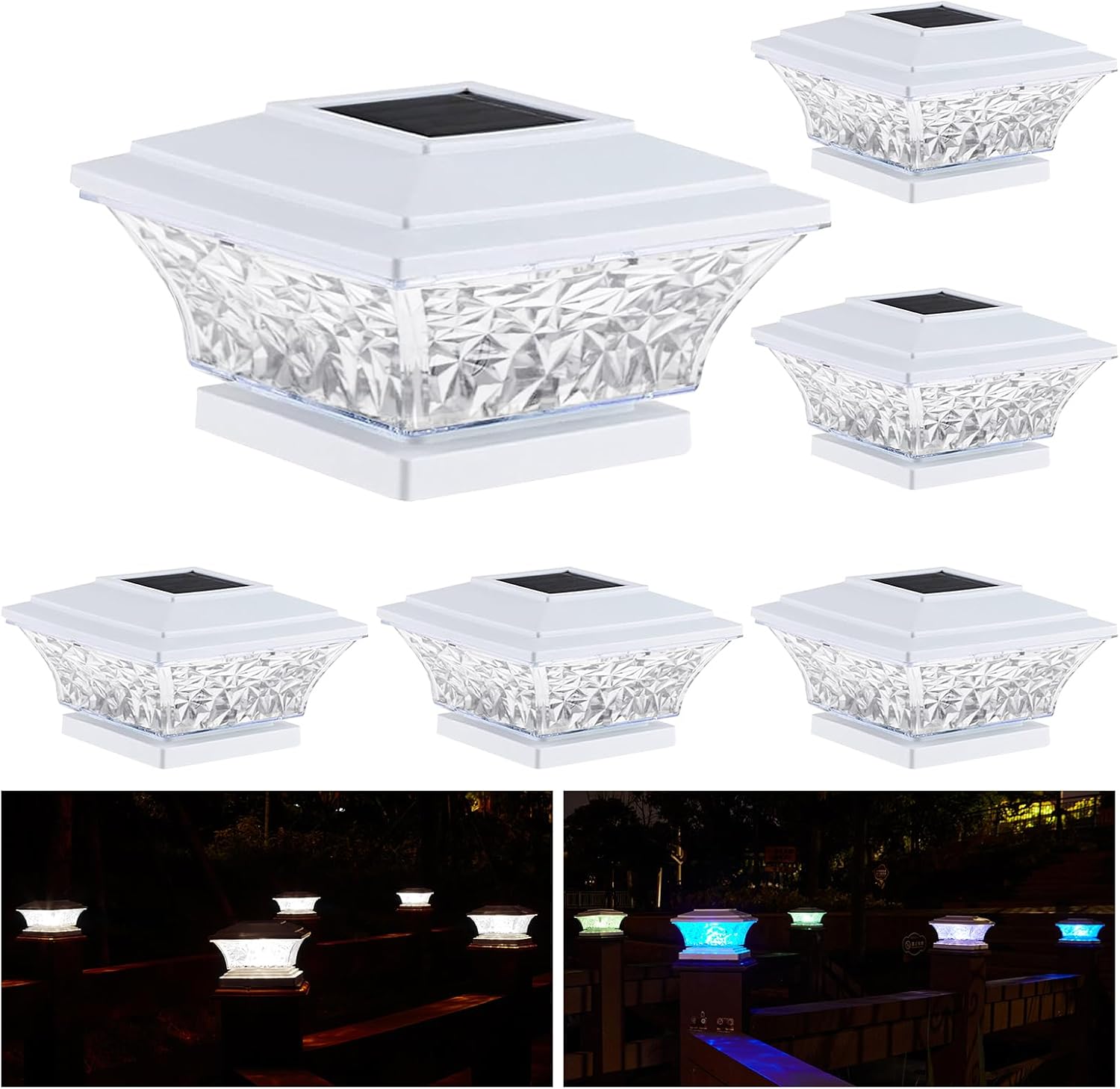 HUYIENO Solar Post Cap Lights (6pk) for 4x4 Vinyl Posts, 2 Modes
