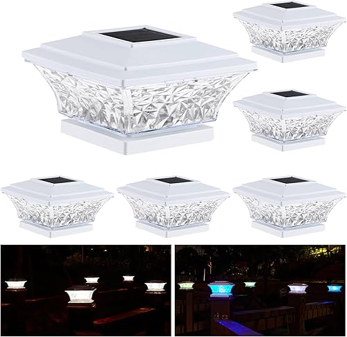 HUYIENO - Luces solares para exteriores con casquillo de poste, iluminación LED para terraza y valla, dos modos de luz, blanco brillanteciclo de