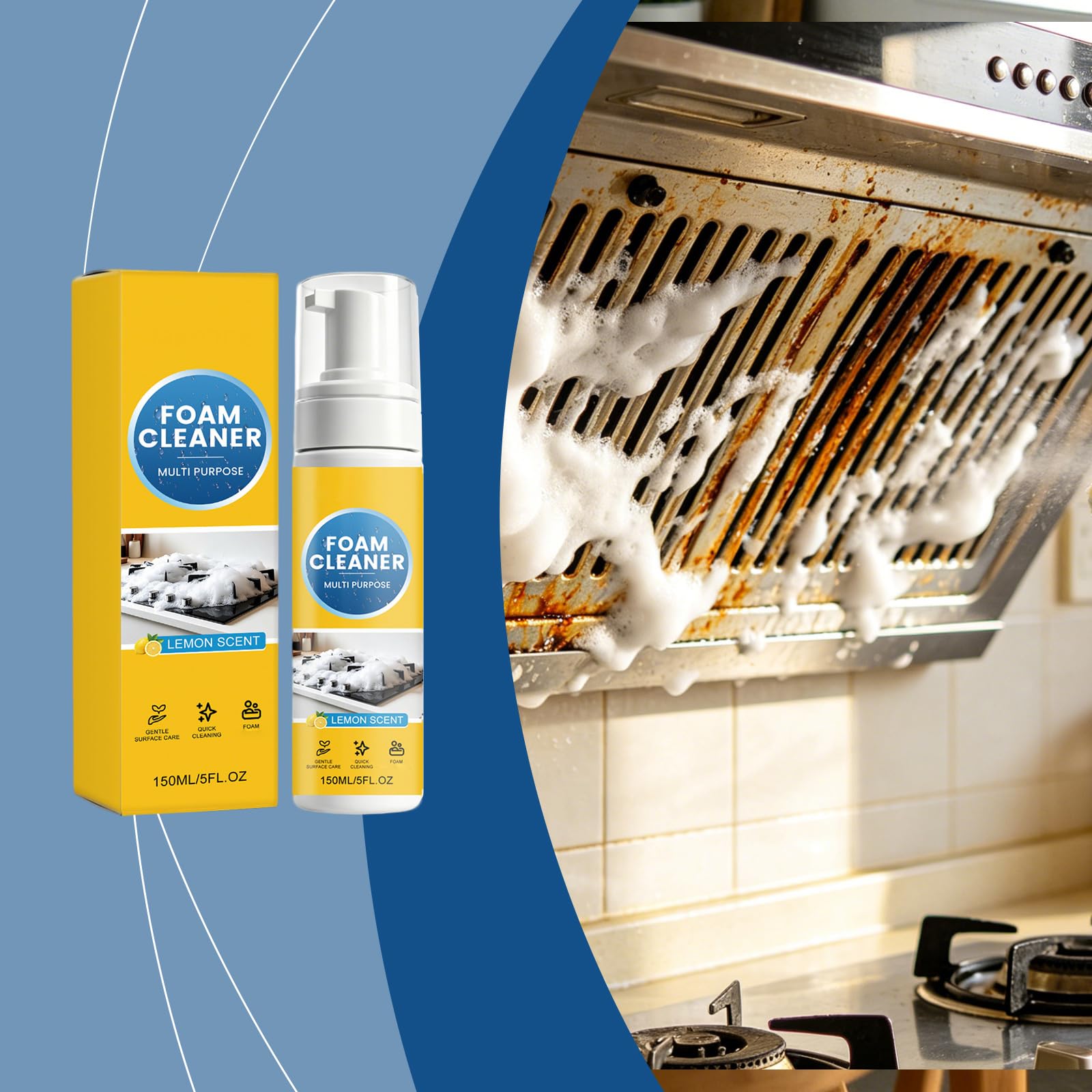 Mehrzweck-Schaum-Reinigungsspray, Allzweck-Reinigungsschaum mit Zitronenduft für Küche, Bad und Autoinnenraum, entfernt Fettschmutz und Flecken, Mehrflächenreiniger (5pcs)