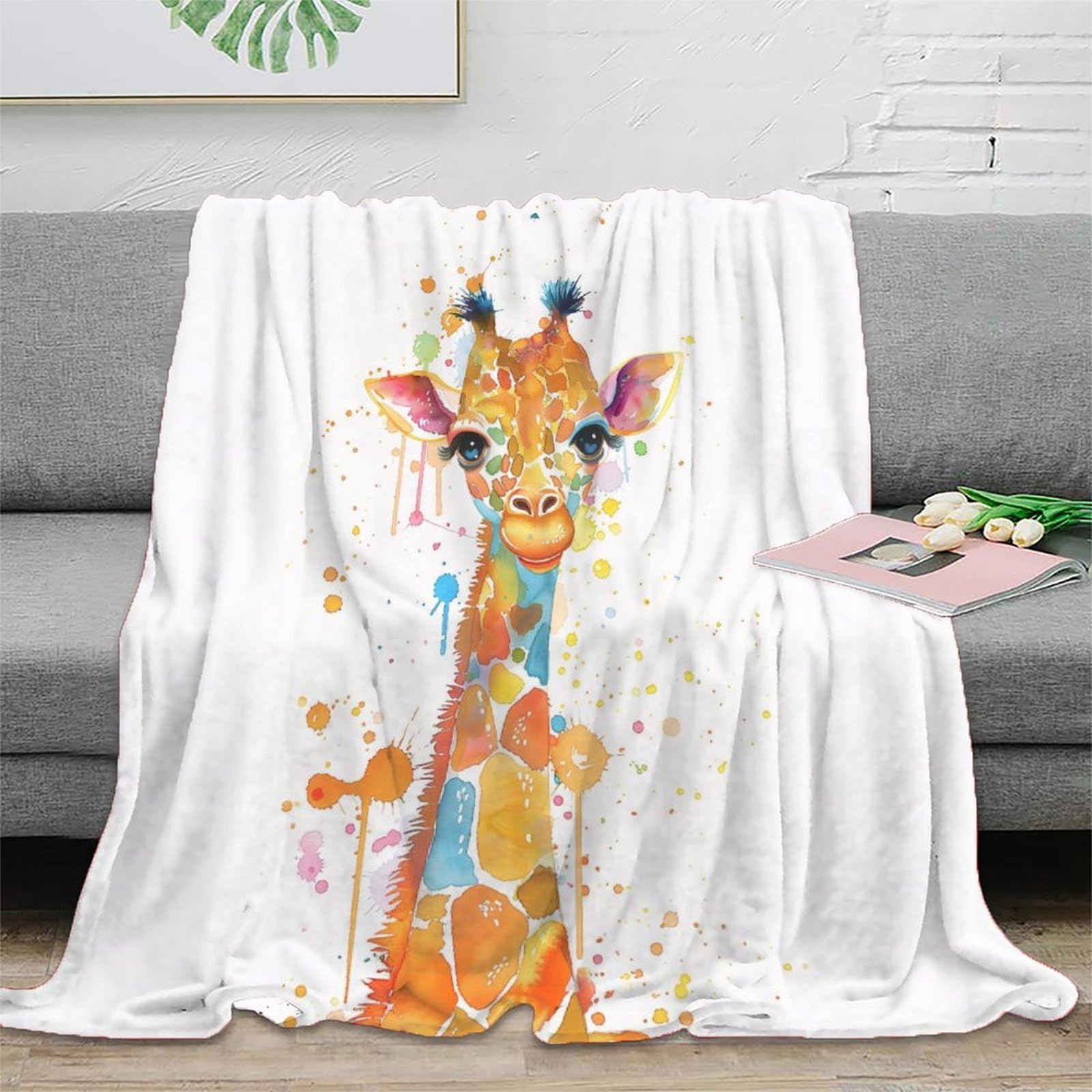 3D gedruckt Giraffe Baby Mikrofaser Bettwäsche warm weich Watercolor Art Kuschelwurf Leichtgewicht knitterfrei für Hausbesitzer Mieter Erwachsene 80×90inch(200x230cm)