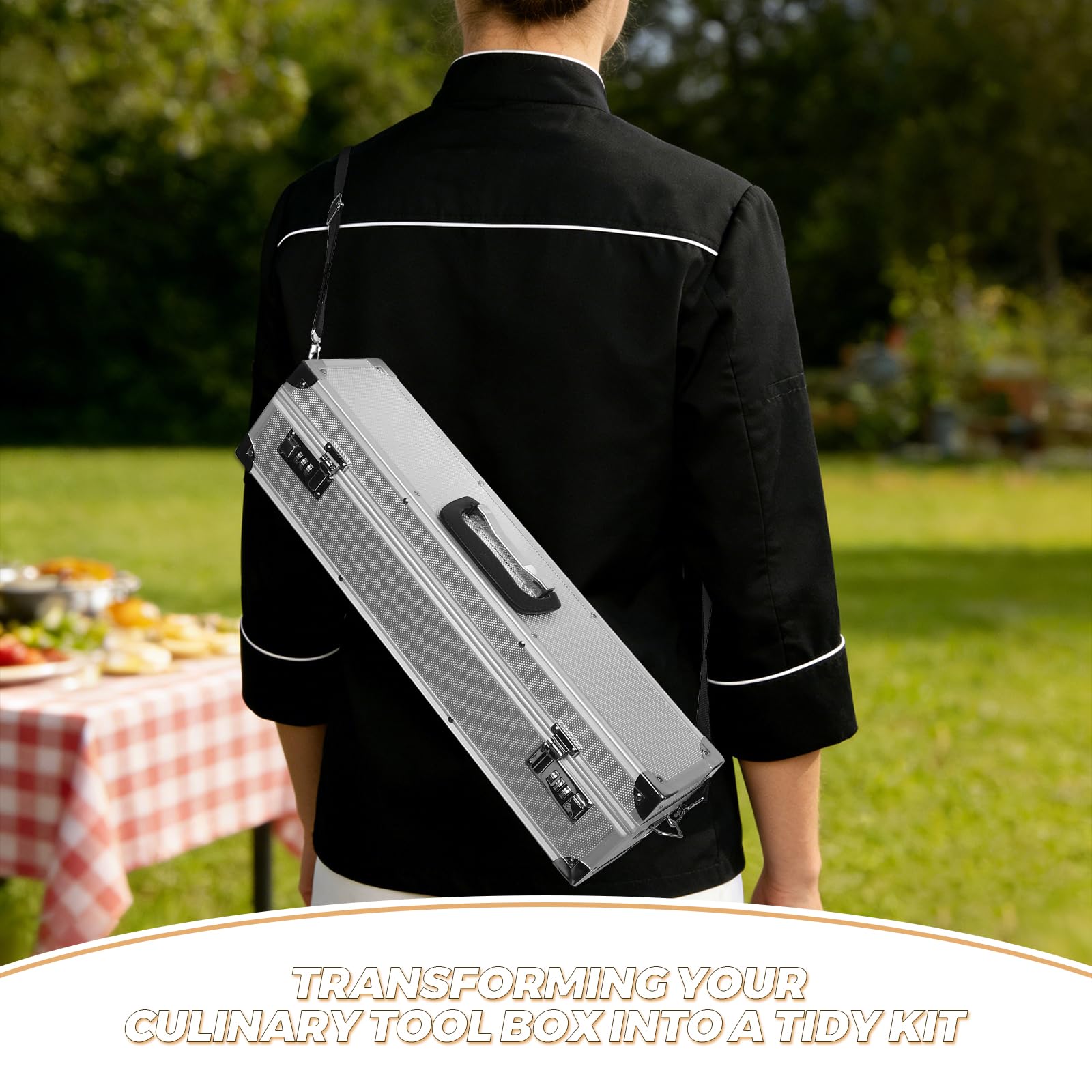 Hartschalen Messeretui Feuchtigkeitsbeständig aus Aluminiumlegierung und Zahlenschloss Tragbares mit 8 Fächern für Professionelle Küchenmesser und Kochutensilien