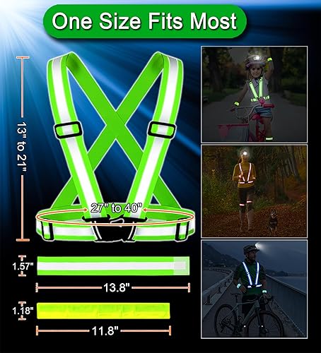 Miniatura 7 de Chaleco reflectante con faro LED, paquete de 6 piezas de equipo de correr reflectante con sensor de movimiento recargable, brazaletes reflectores de