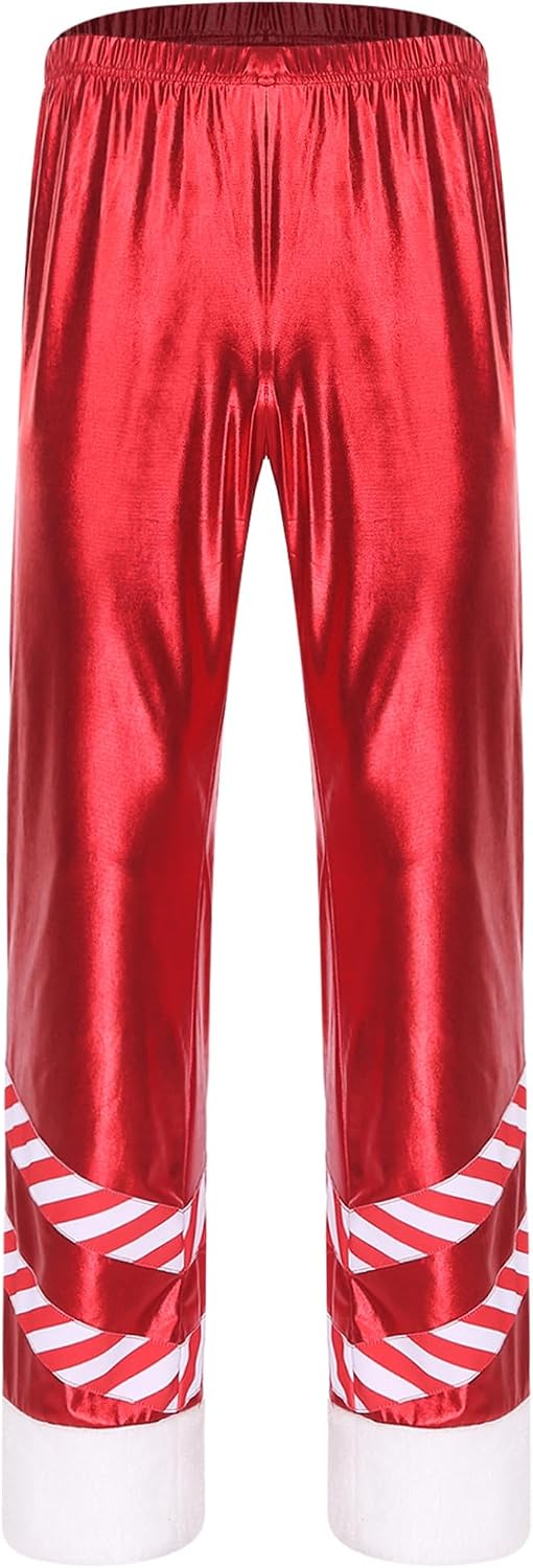 Men's Candy Cane Costume Elastic Waist Striped Patchwork Straight Leg Long Pants Xmas Party Dress Up