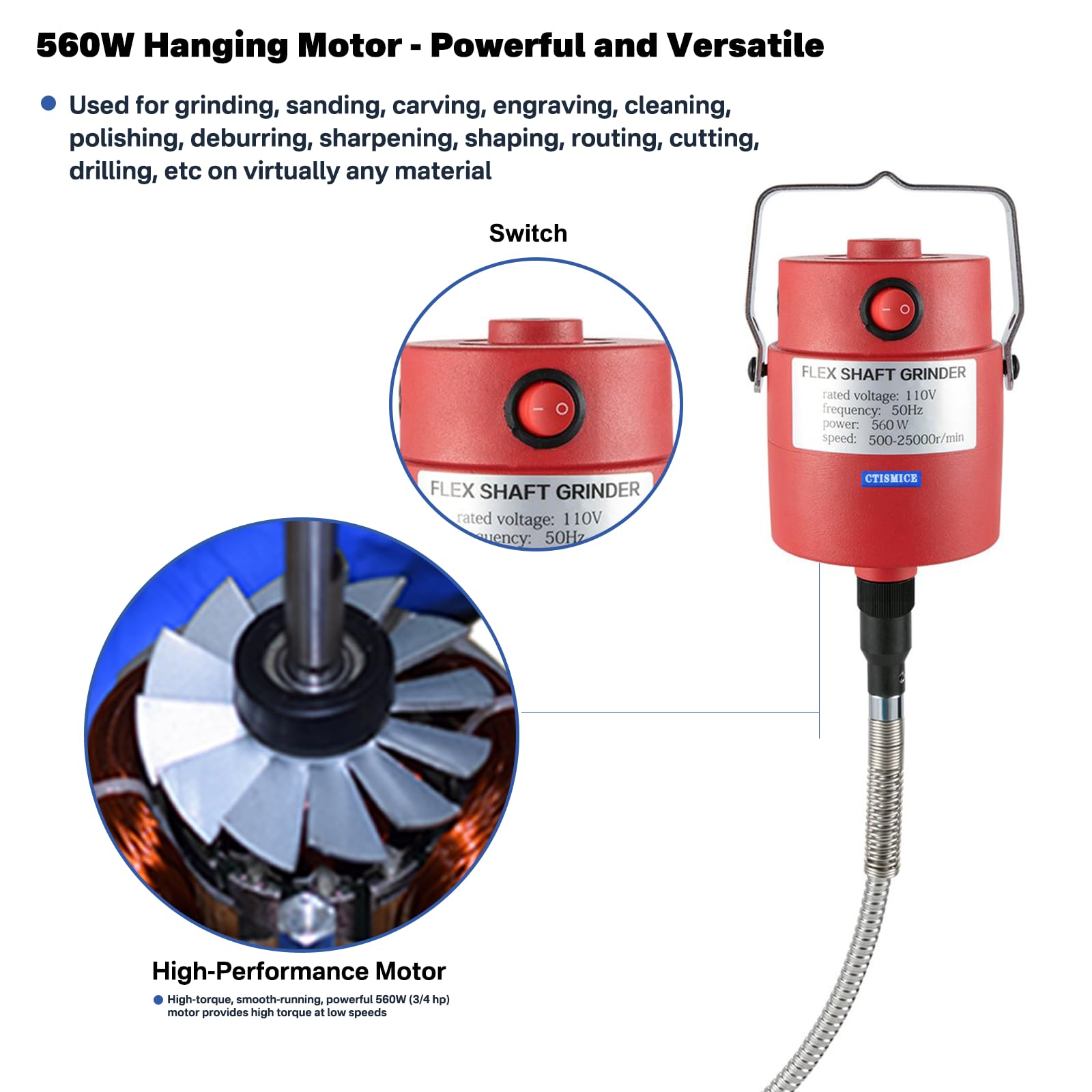 Herramienta giratoria eléctrica para amoladora de eje flexible de 560 W, juego de amoladora de eje flexible de 500-25000 rpm con interruptor de pie con velocidad variable y 110 accesorios
