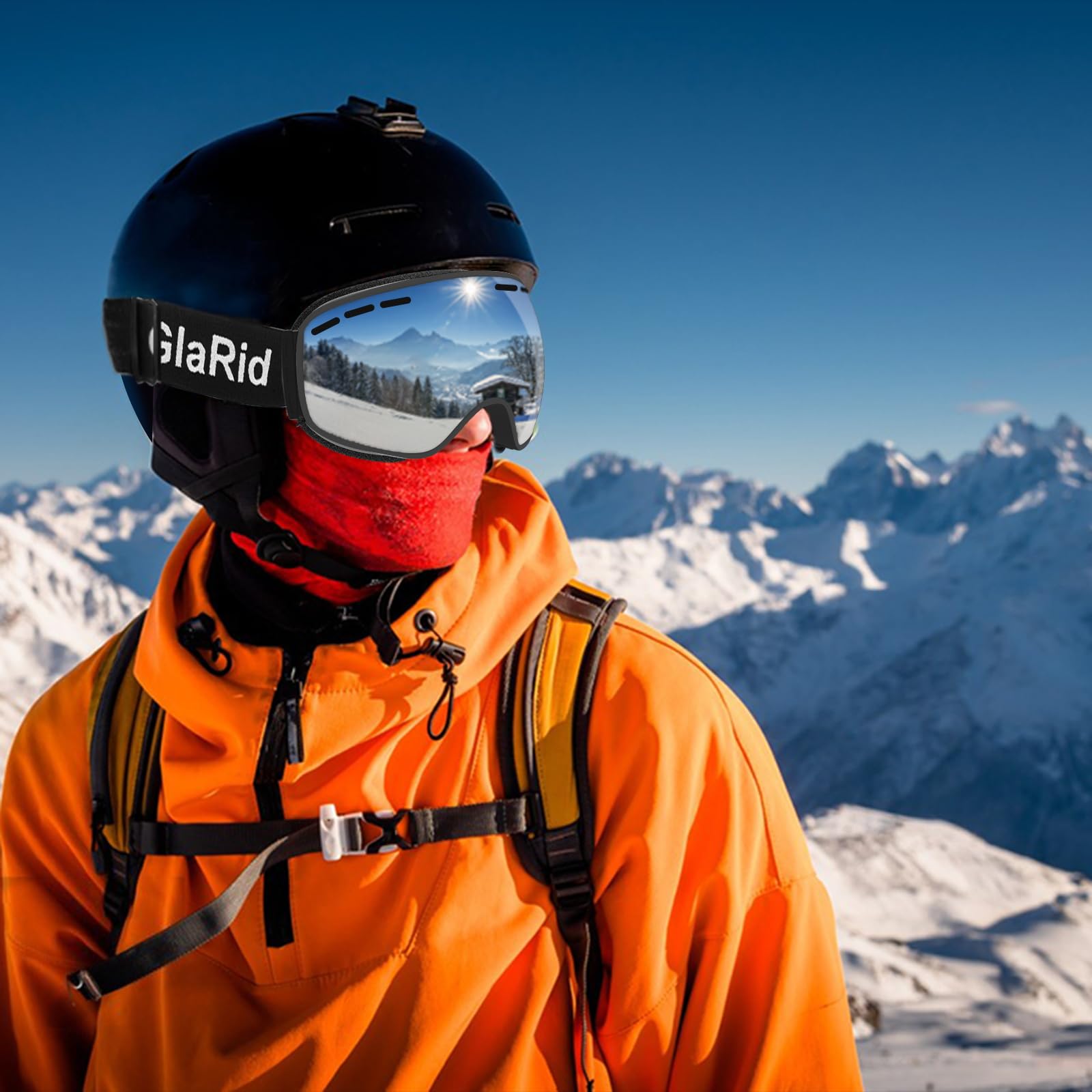 Masque de ski OTG sans monture anti-buée protection UV400 pour hommes et femmes