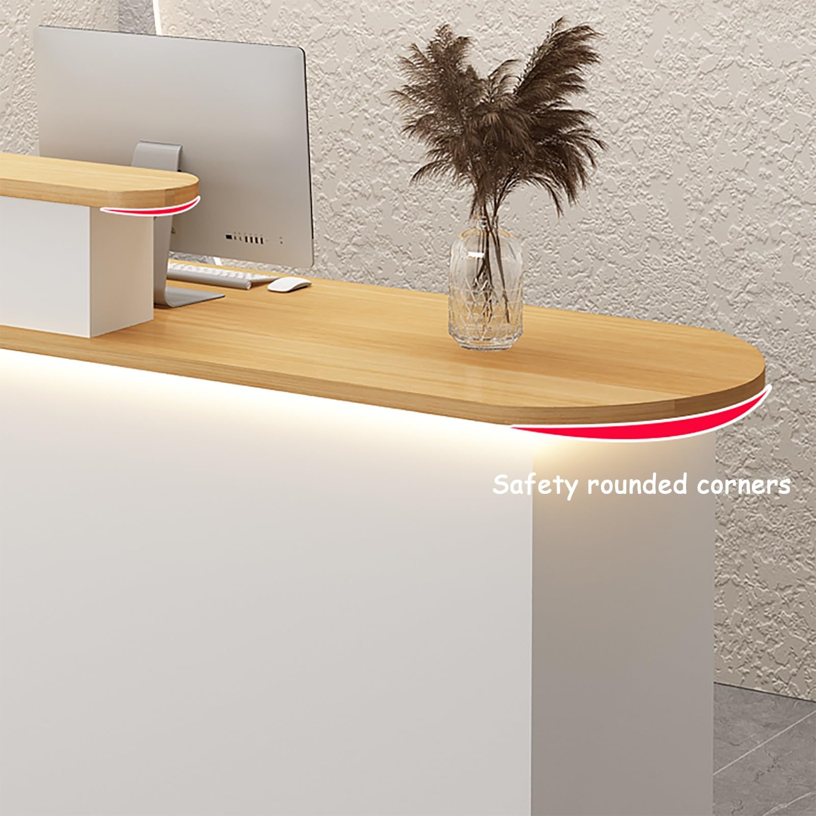 Bancone Reception Moderno a LED con cassetto e mobiletto, Tavolo Cassa Bianco per Negozio al Dettaglio, Reception con Spazio di archiviazione (110x55x100 cm) - Elegante e Funzionale