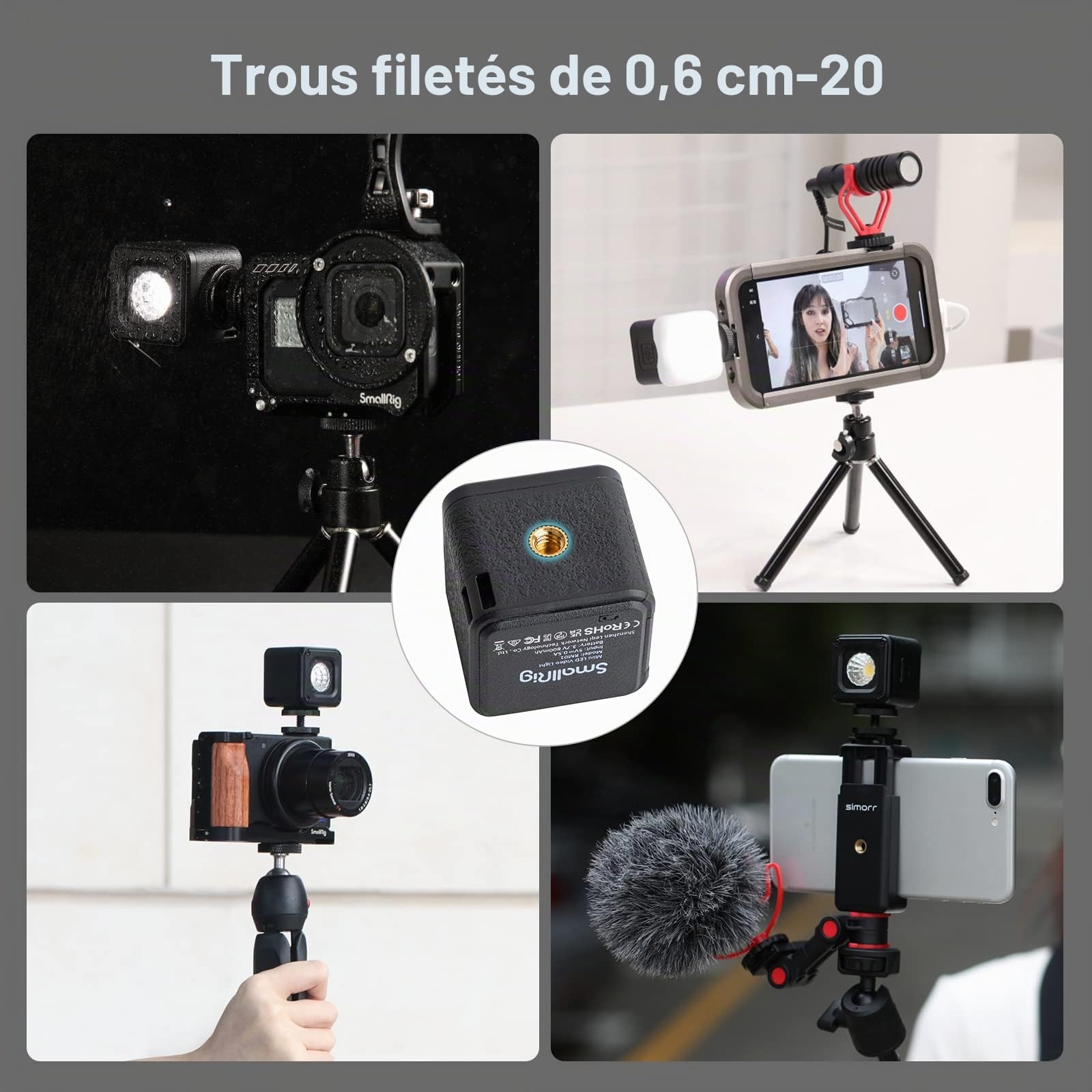 SMALLRIG Lampe Vidéo à LED, Kit d'Éclairage Portable Étanche, Mini Cube avec 8 Filtres de Couleur, Lampe de Photographie à Remplissage Variable 5600K CRI95-3405